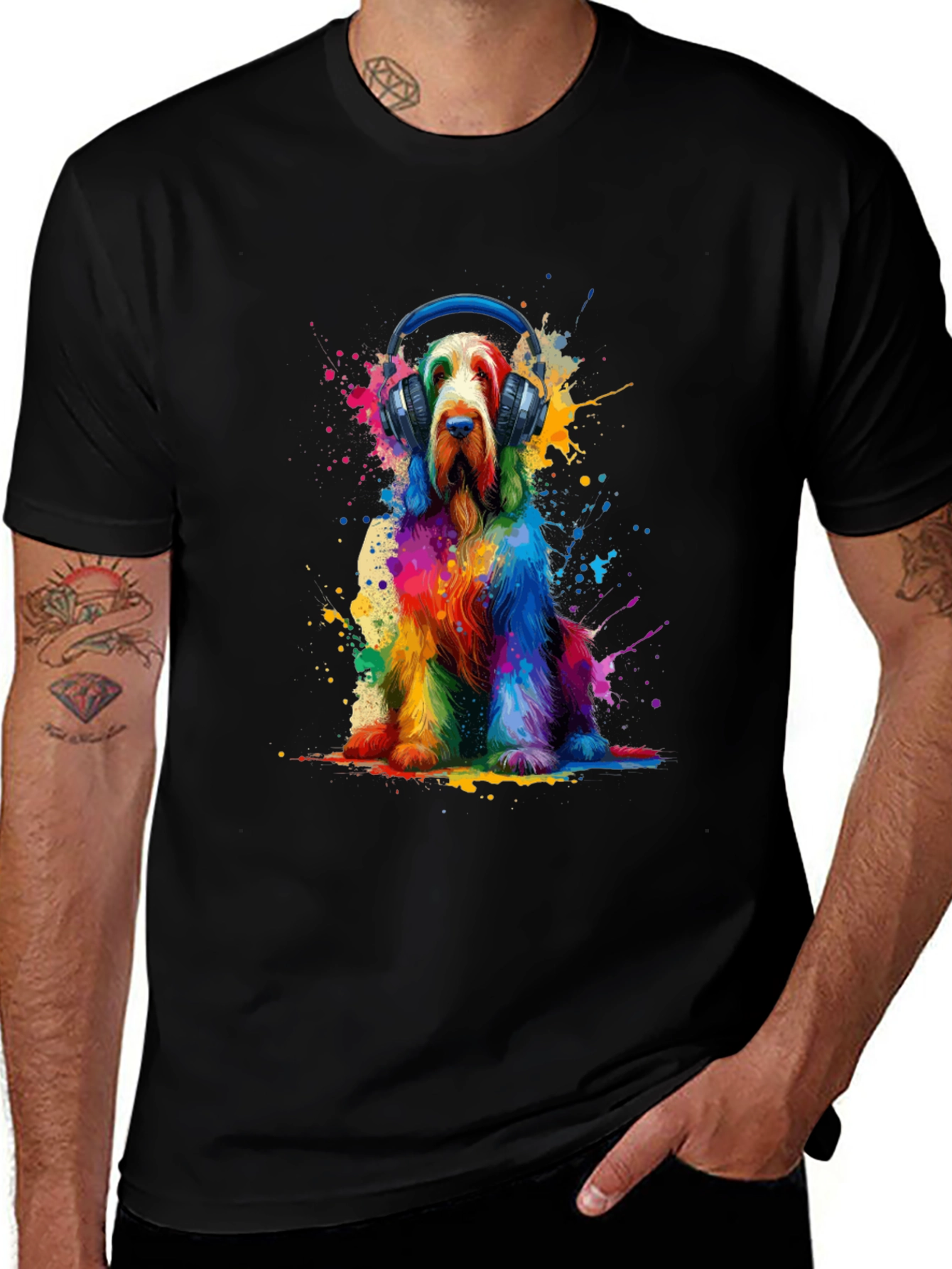 Variant 14 of Dog with Headphones T-Shirt - Colorful Graphic Tee