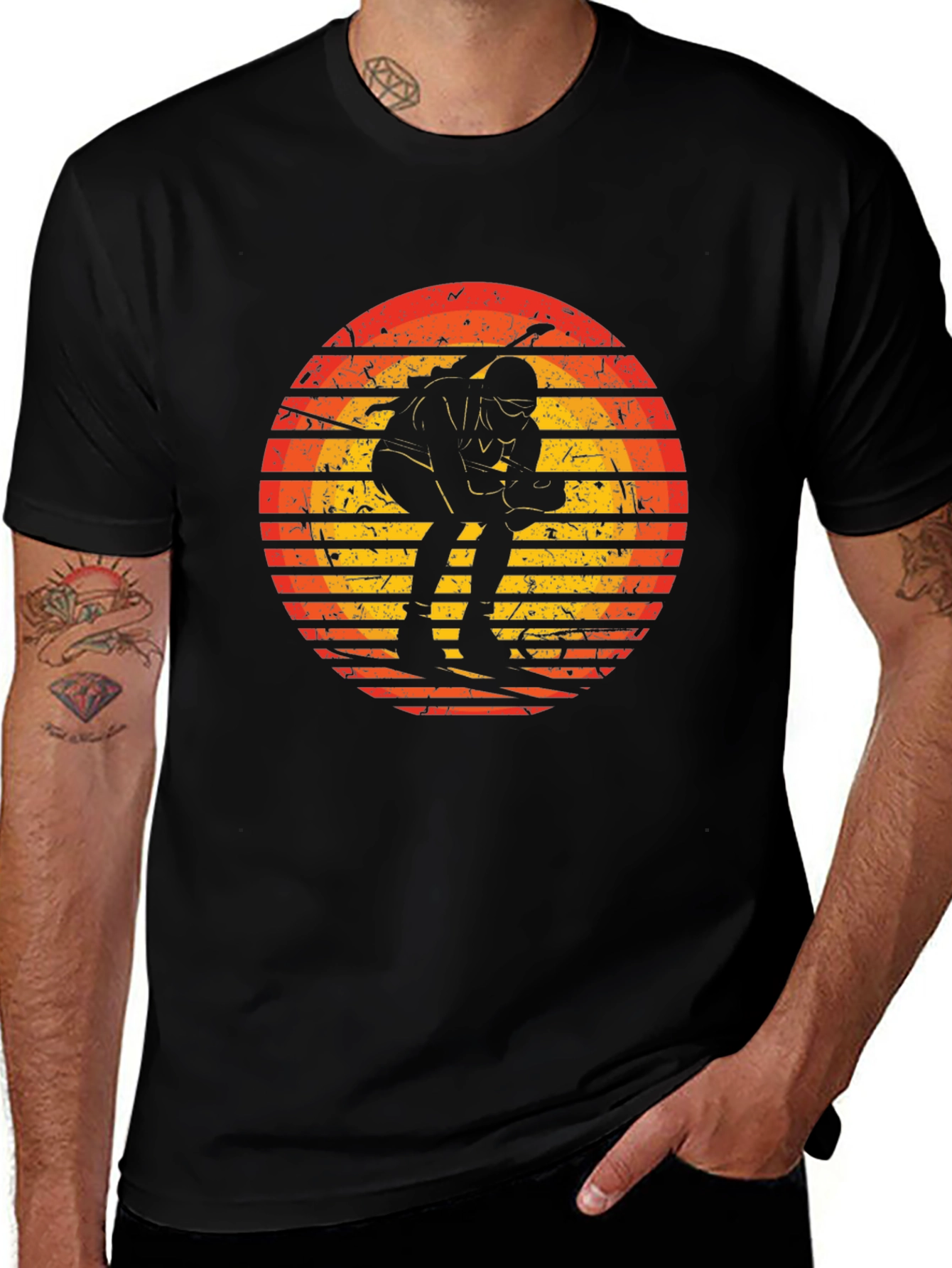 Variant 15 of Retro Skiing Sunset Graphic Tee - Sporty & Stylish
