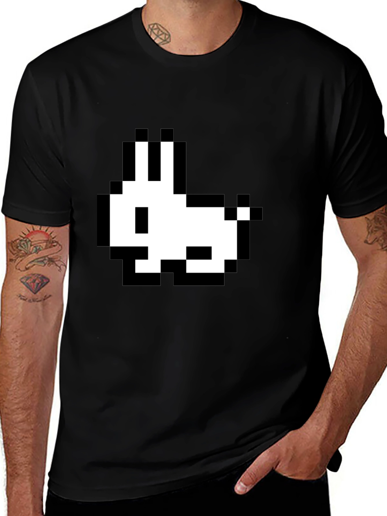 Variant 21 of Pixel Rabbit Black T-Shirt - Retro Gaming Style