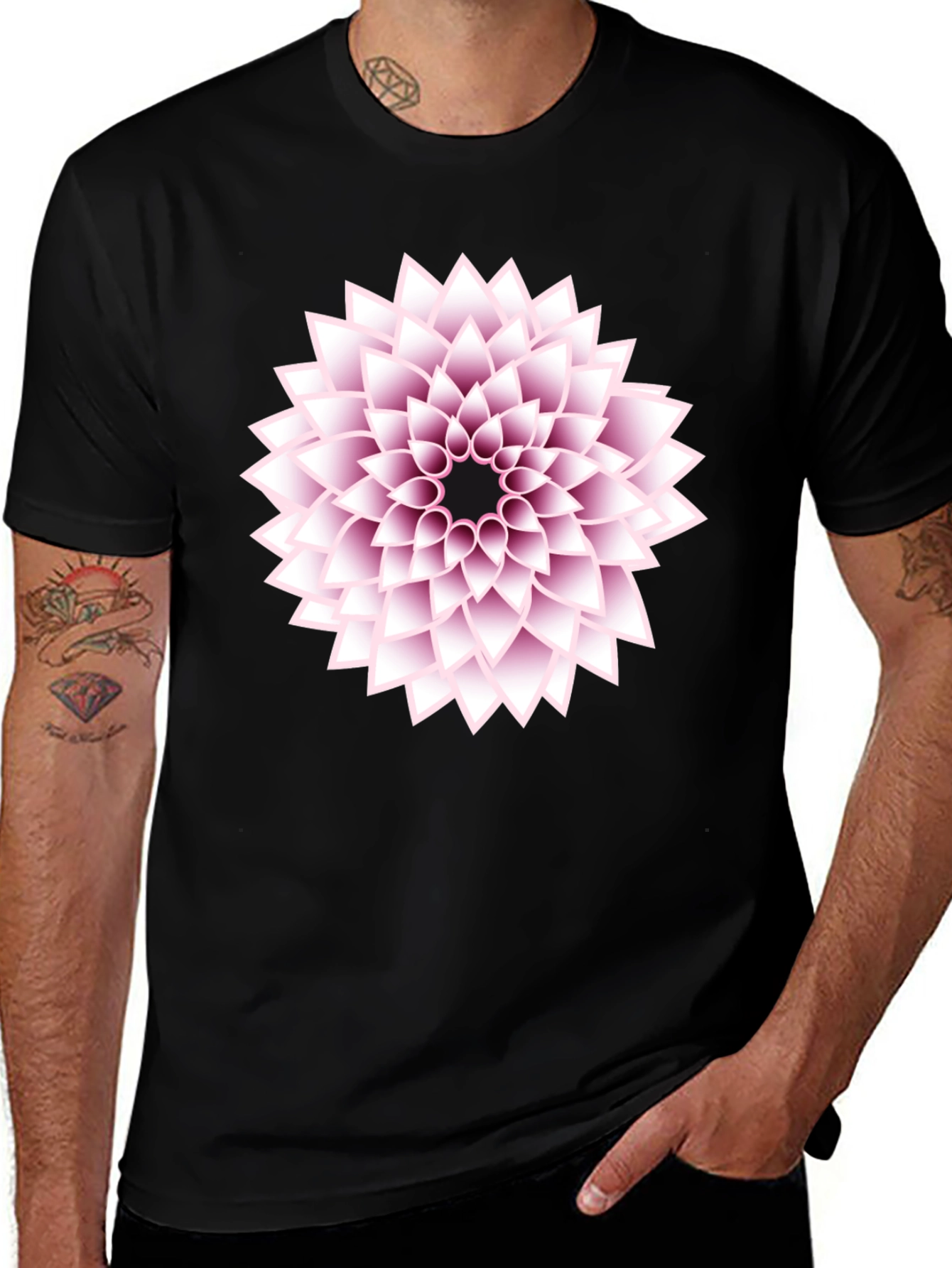 Black T-Shirt with Floral Design
