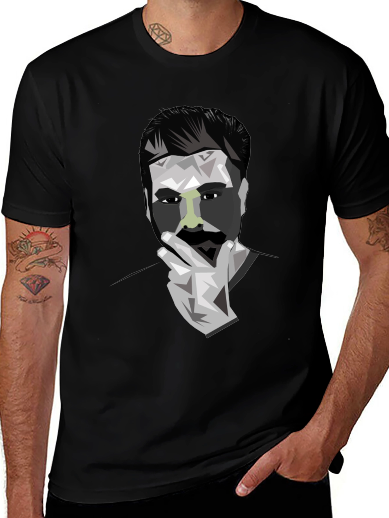 Variant 30 of Geometric Mustache Man Graphic Tee