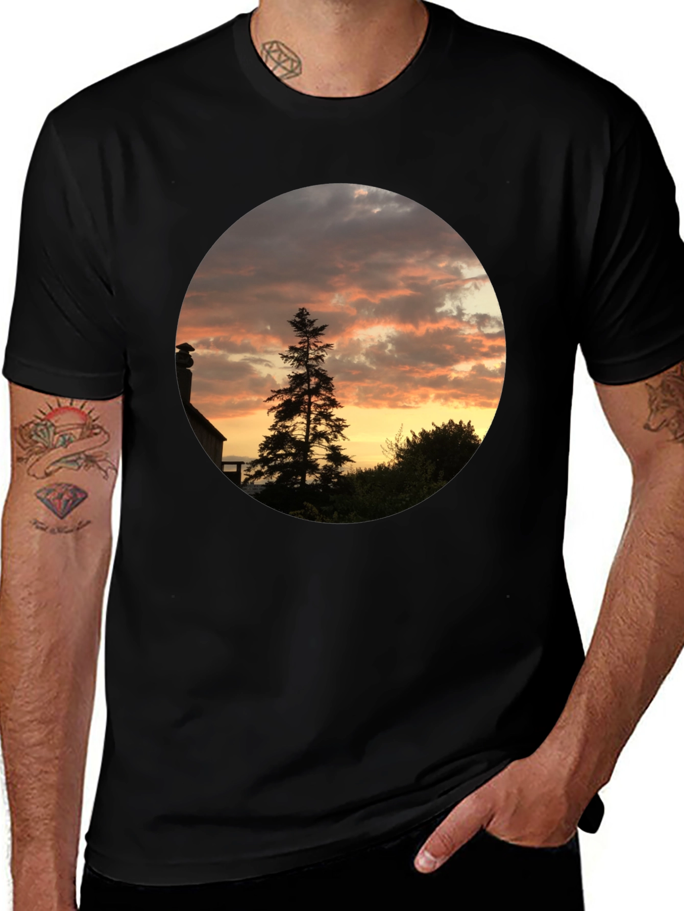 Variant 28 of Sunset Tree Graphic Tee - Stylish Black T-Shirt