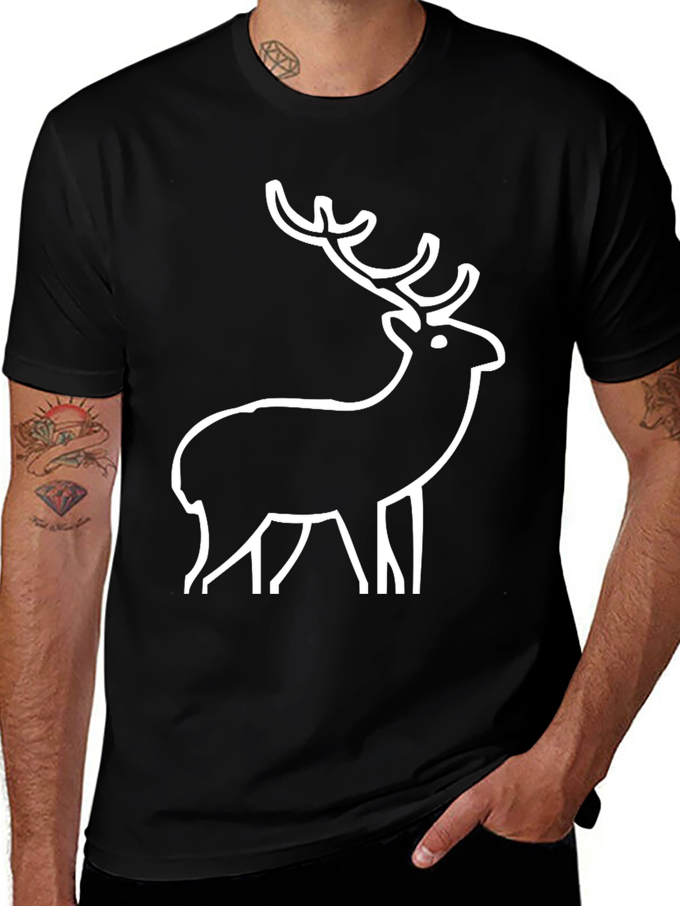 Variant 27 of Minimalist Deer Graphic Black T-Shirt