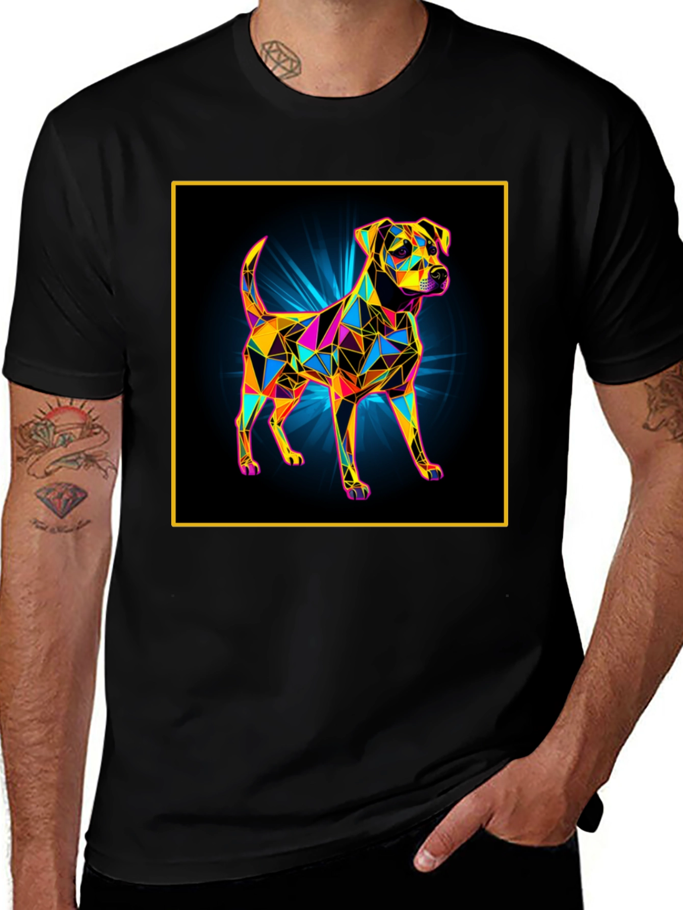 Variant 25 of Geometric Dog Graphic Black T-Shirt