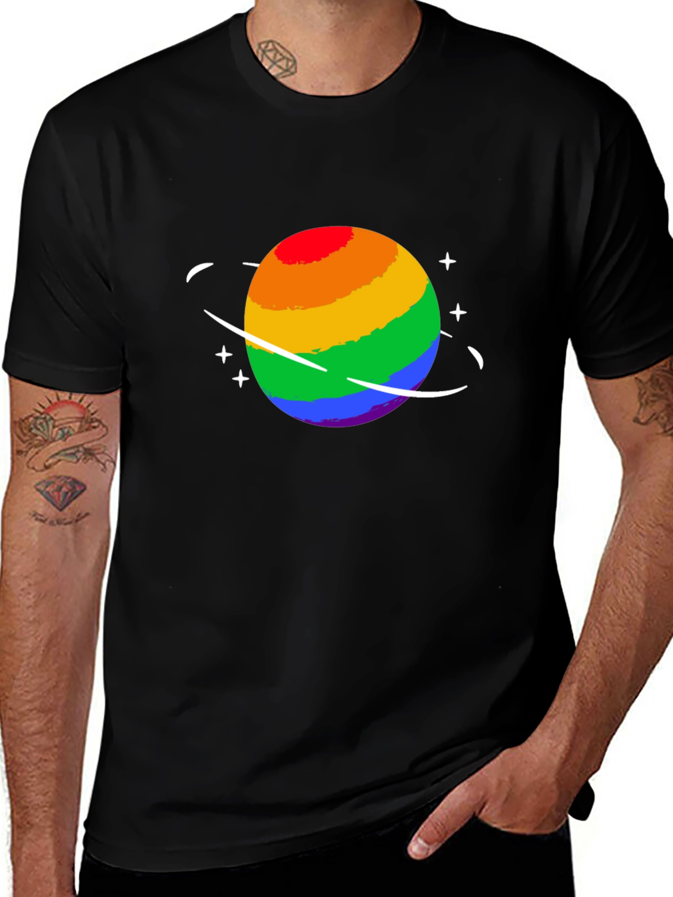 Variant 19 of Rainbow Planet Graphic Tee - Black Cotton T-Shirt