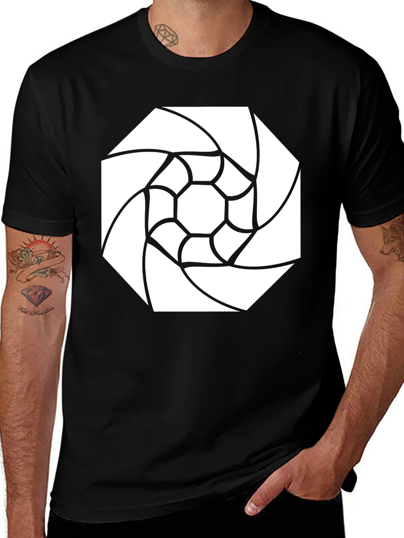 Variant 7 of Geometric Graphic Print Black T-Shirt - Modern Style