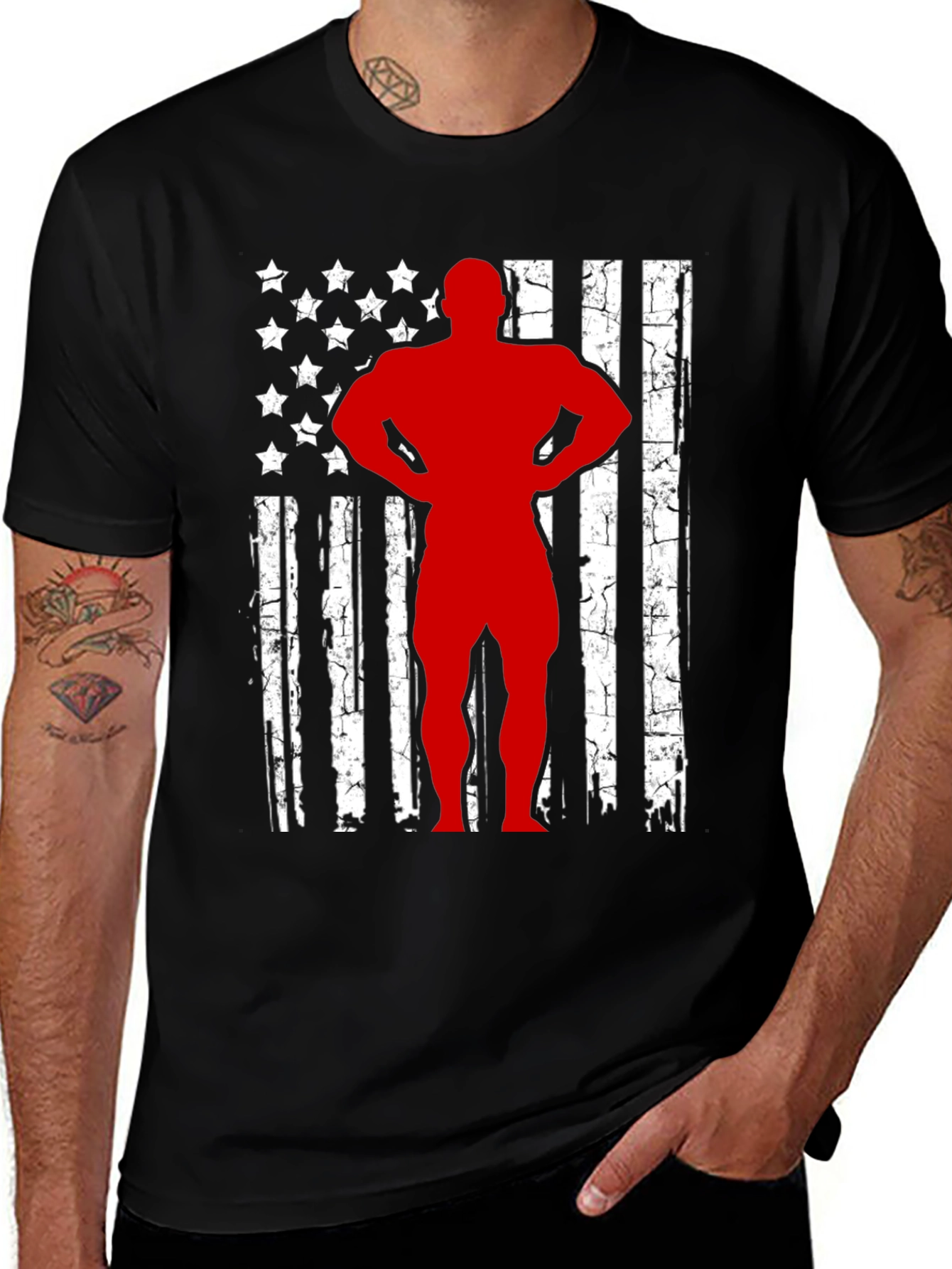 American Flag Bodybuilder Graphic T-Shirt