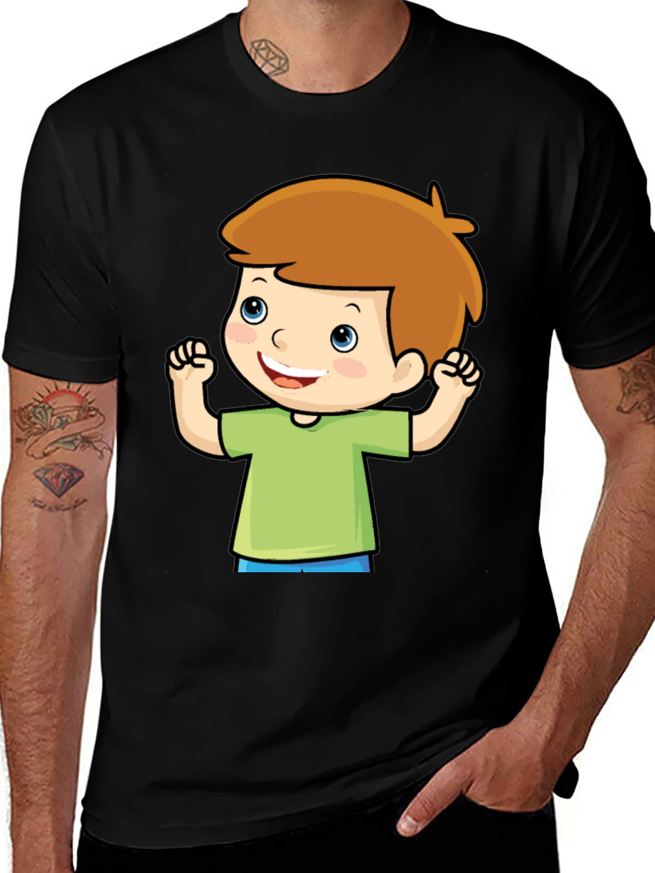 Variant 19 of Boy Cartoon Graphic Black T-Shirt
