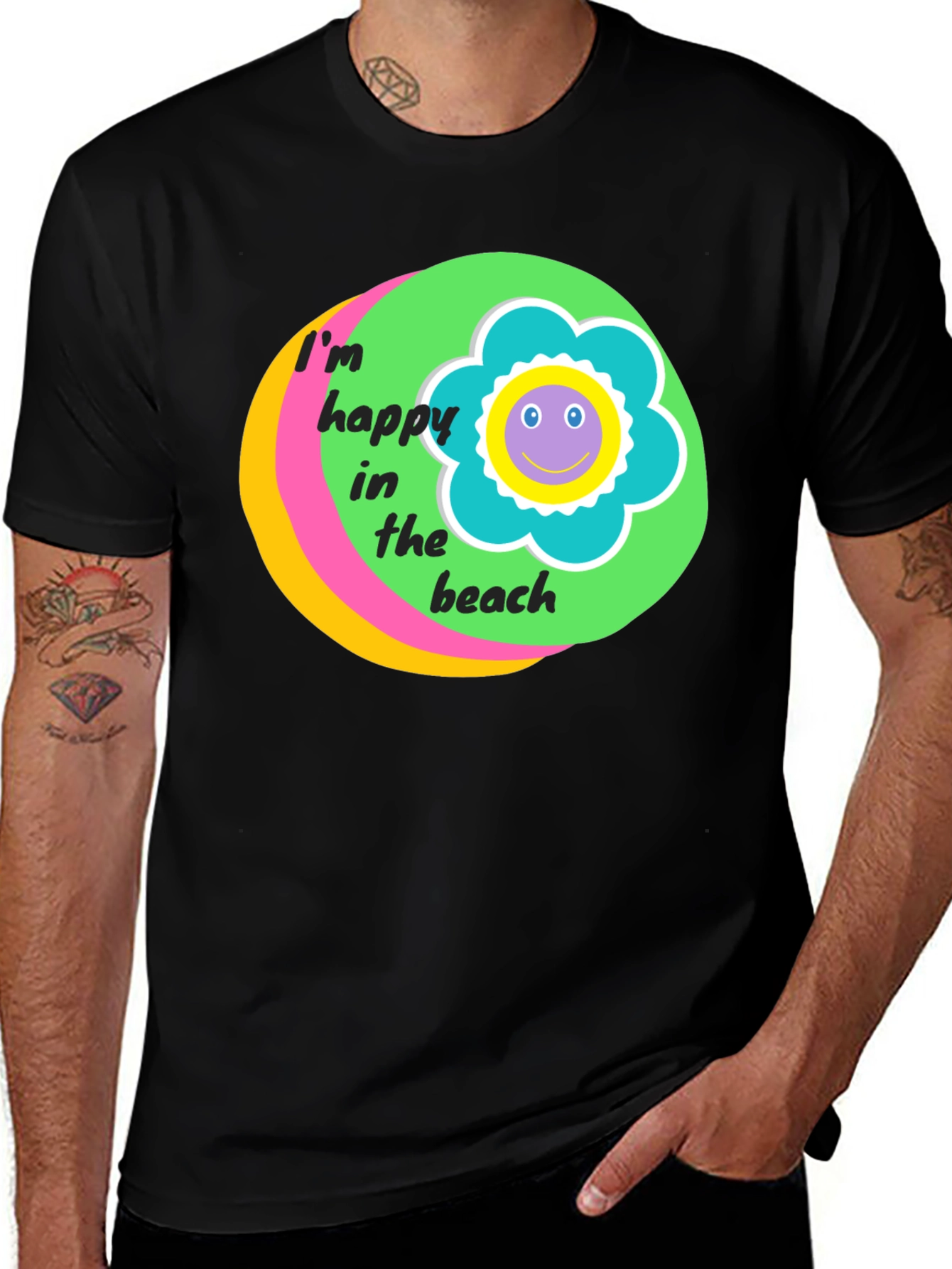 Variant 26 of Happy Beach Graphic Tee - Black Cotton T-Shirt
