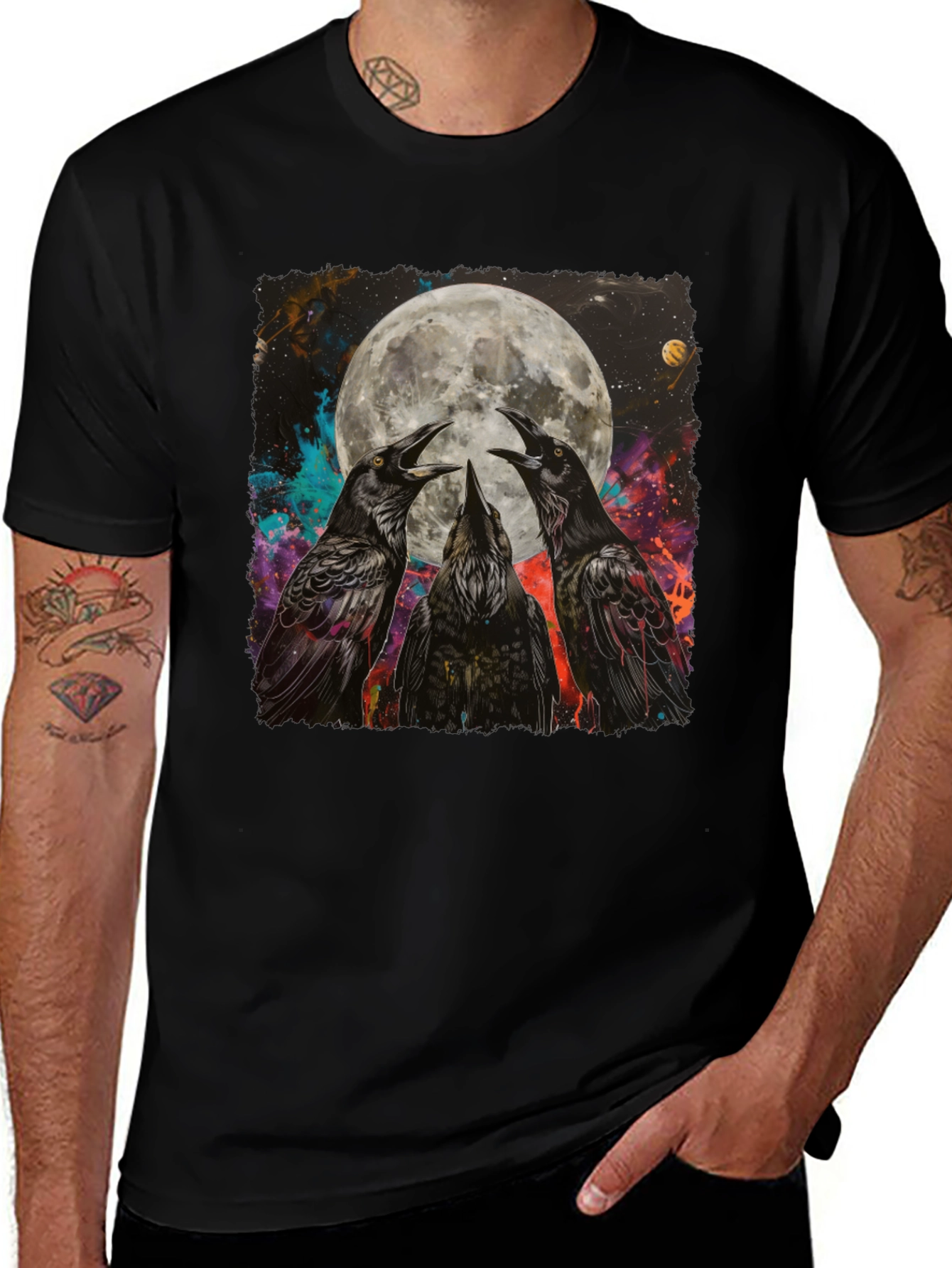 Variant 5 of Raven Moon Graphic Tee - Unique Celestial Design