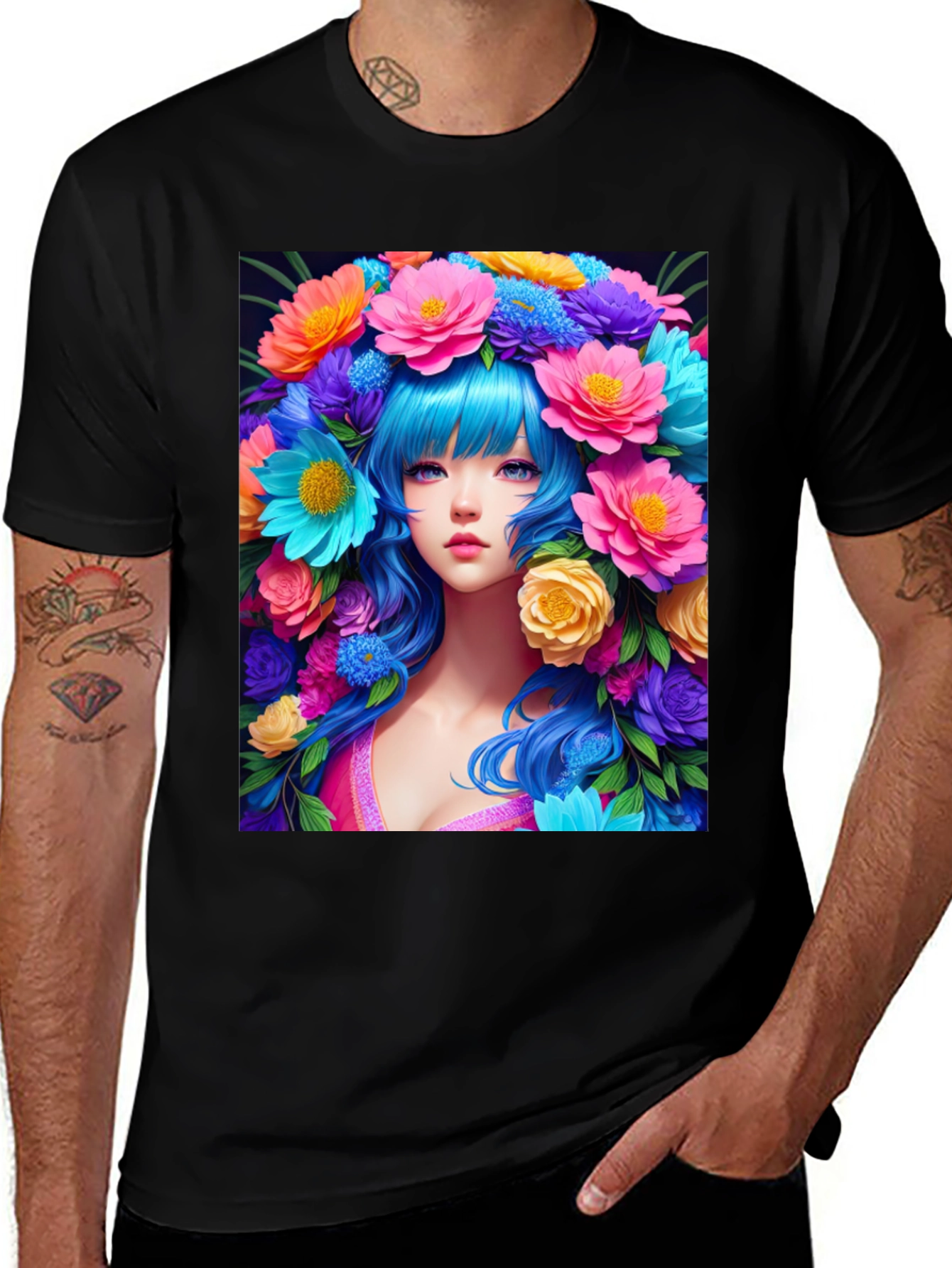 Variant 23 of Floral Fantasy Tee - Anime Girl with Flower Crown