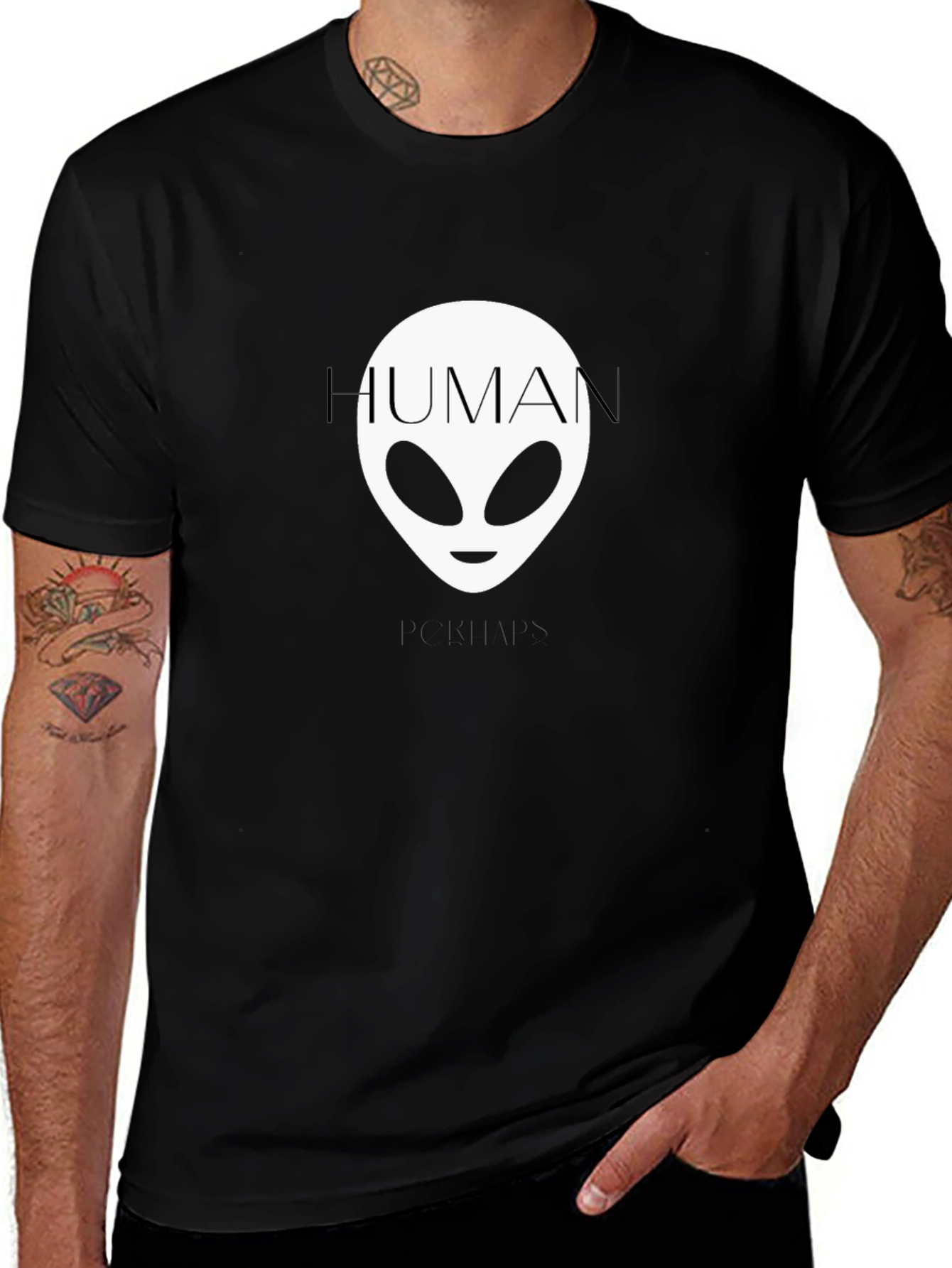 Variant 11 of Human Alien Graphic Tee - Black Cotton T-Shirt