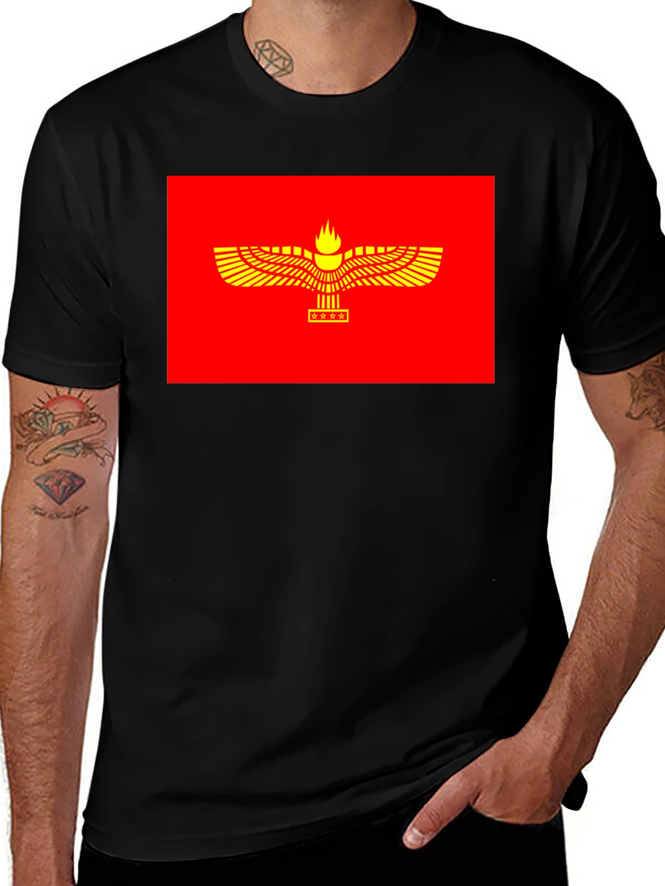 Variant 3 of Faravahar Symbol Graphic Tee - Red & Gold