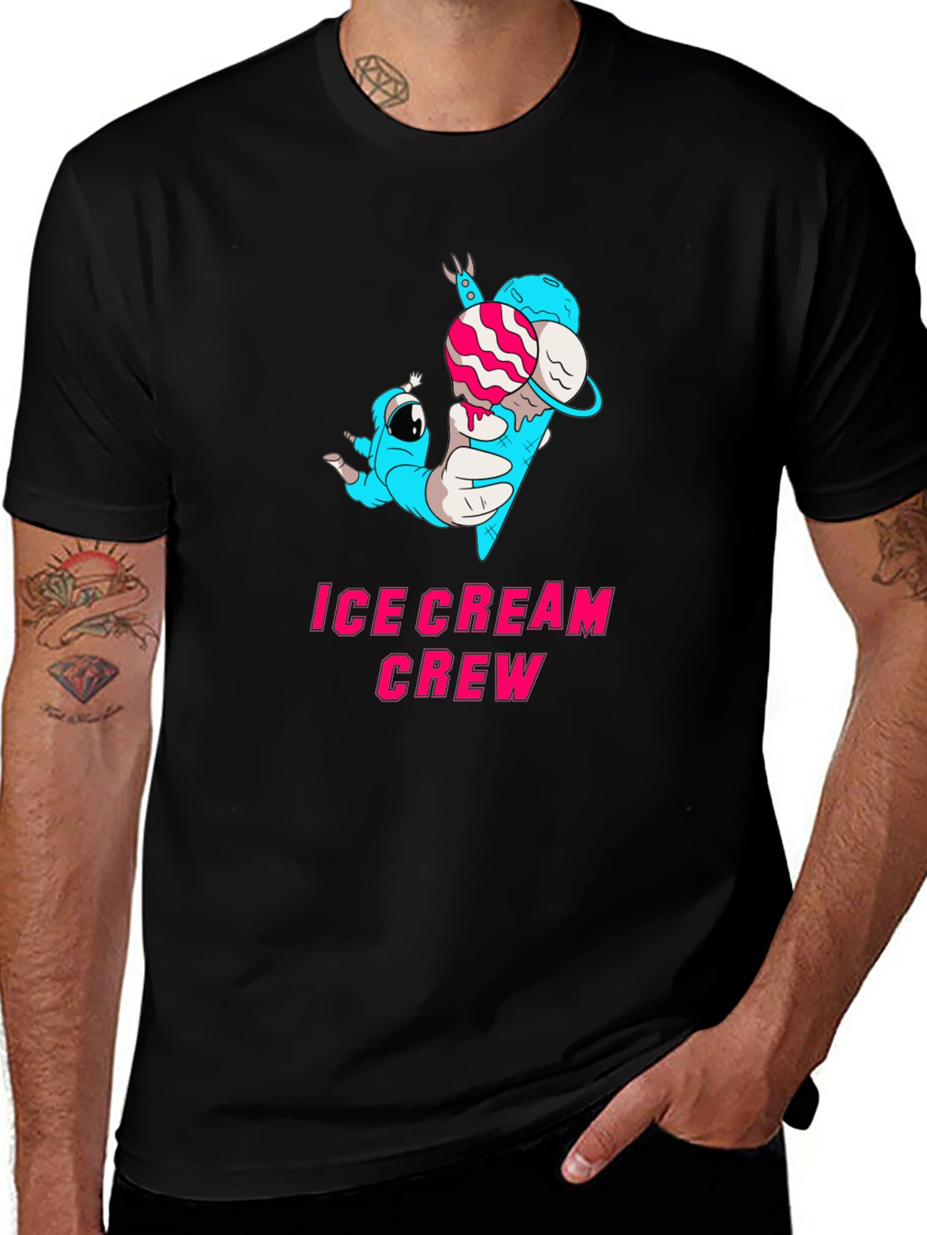 Variant 23 of Ice Cream Crew Graphic Tee - Black Cotton Blend