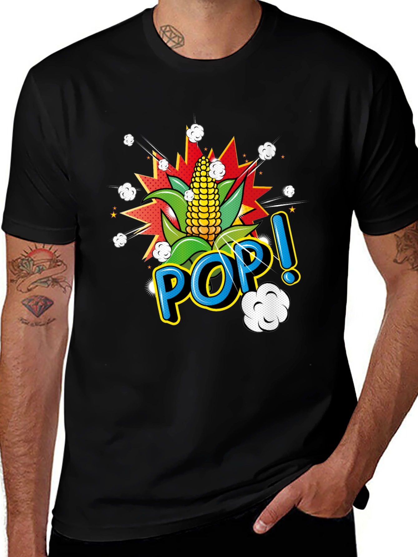 Pop Corn Graphic Tee - Black Cotton T-Shirt