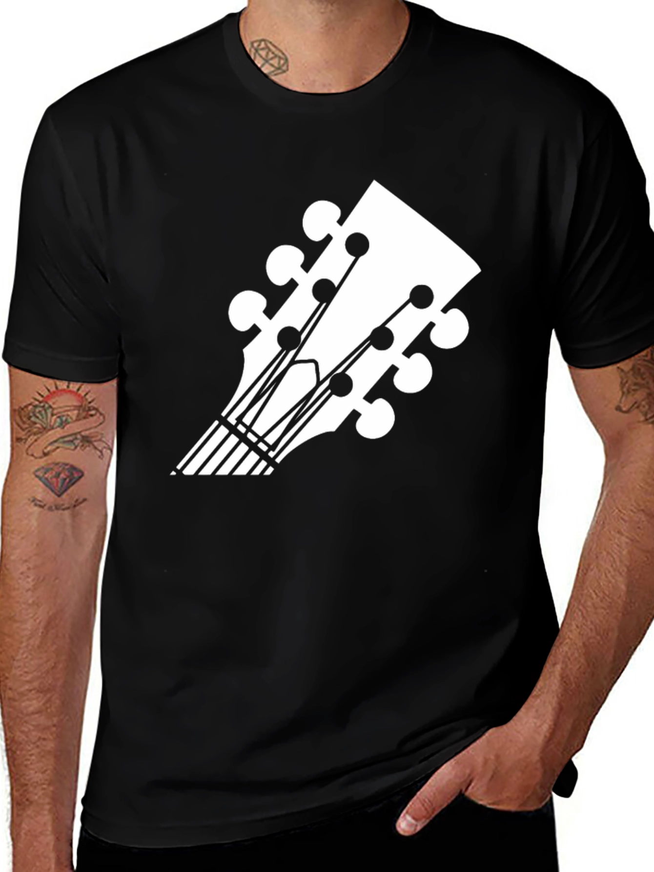 Black Guitar Headstock Graphic Tee - Music Lover's T-Shirt main image