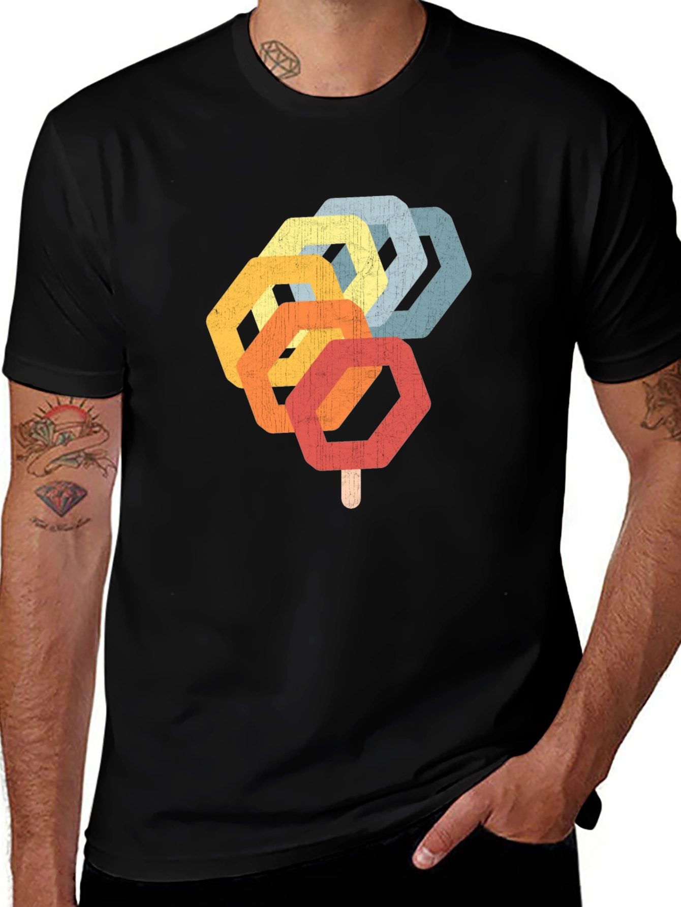 Variant 9 of Retro Hexagon Popsicle Graphic T-Shirt