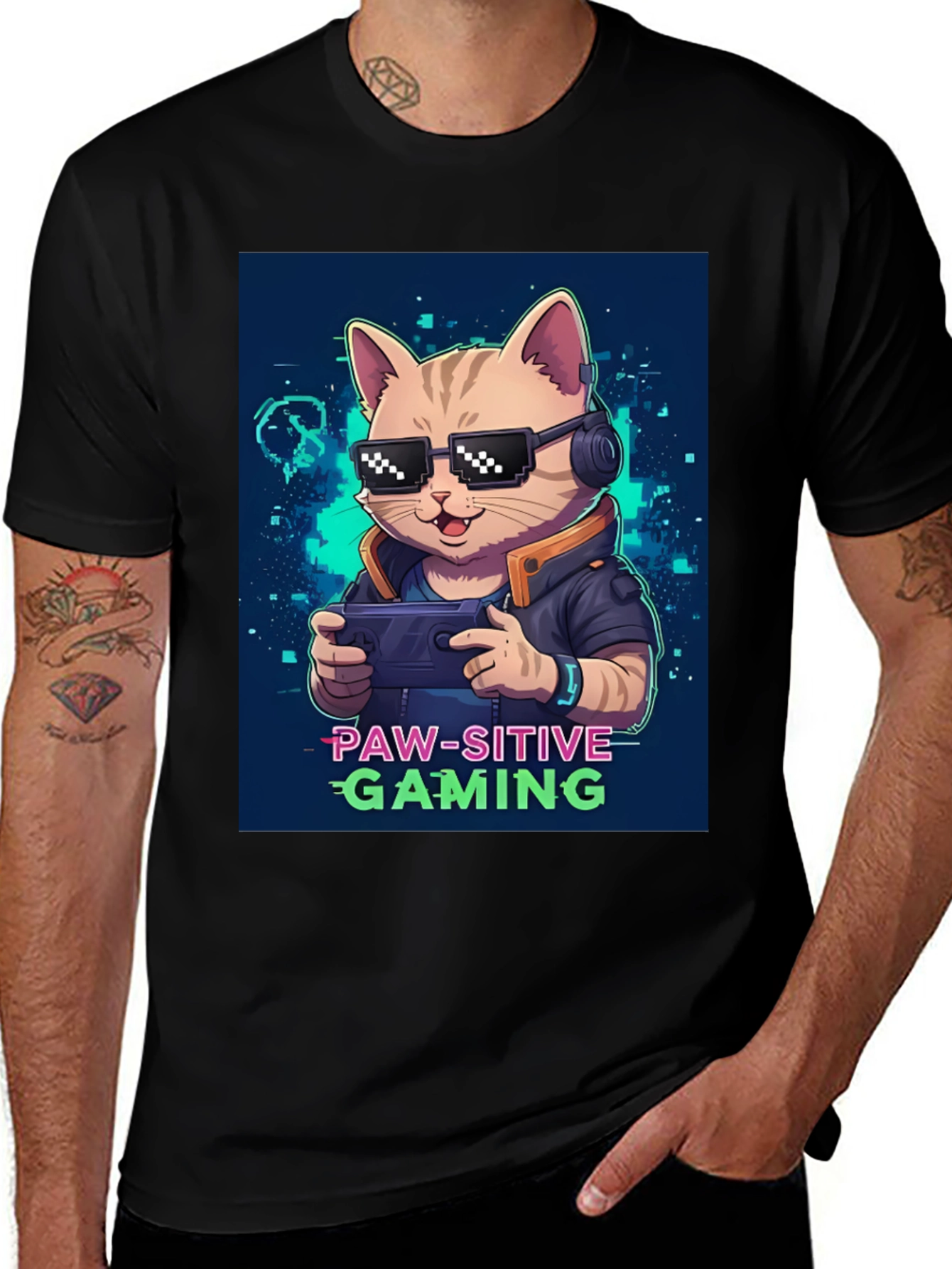 Variant 3 of Paw-sitive Gaming Cat Graphic Tee
