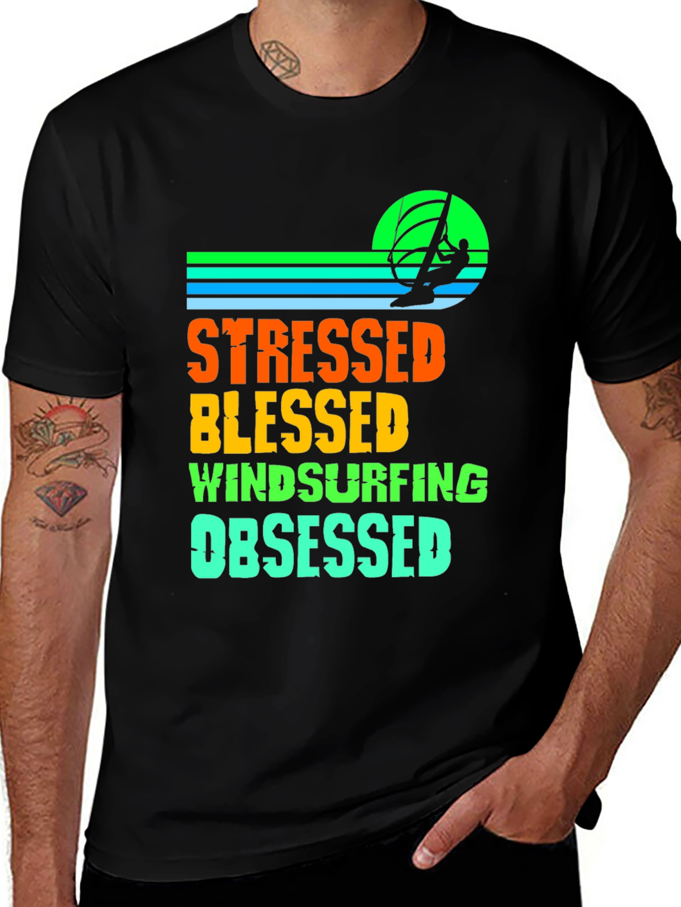 Variant 29 of Stressed Blessed Windsurfing Obsessed Graphic Tee