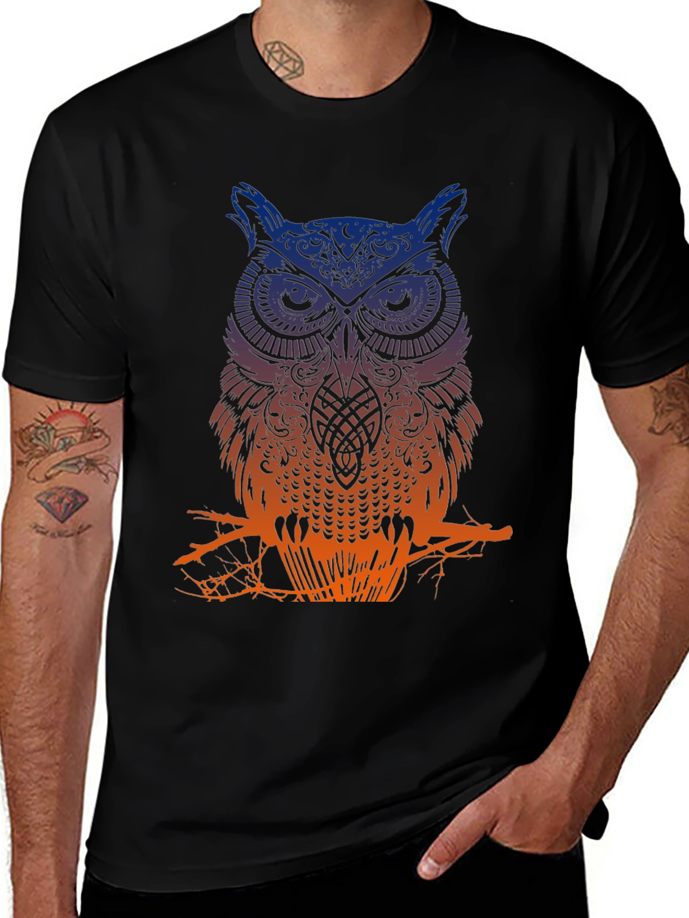Variant 24 of Owl Graphic Tee - Men's Black T-Shirt