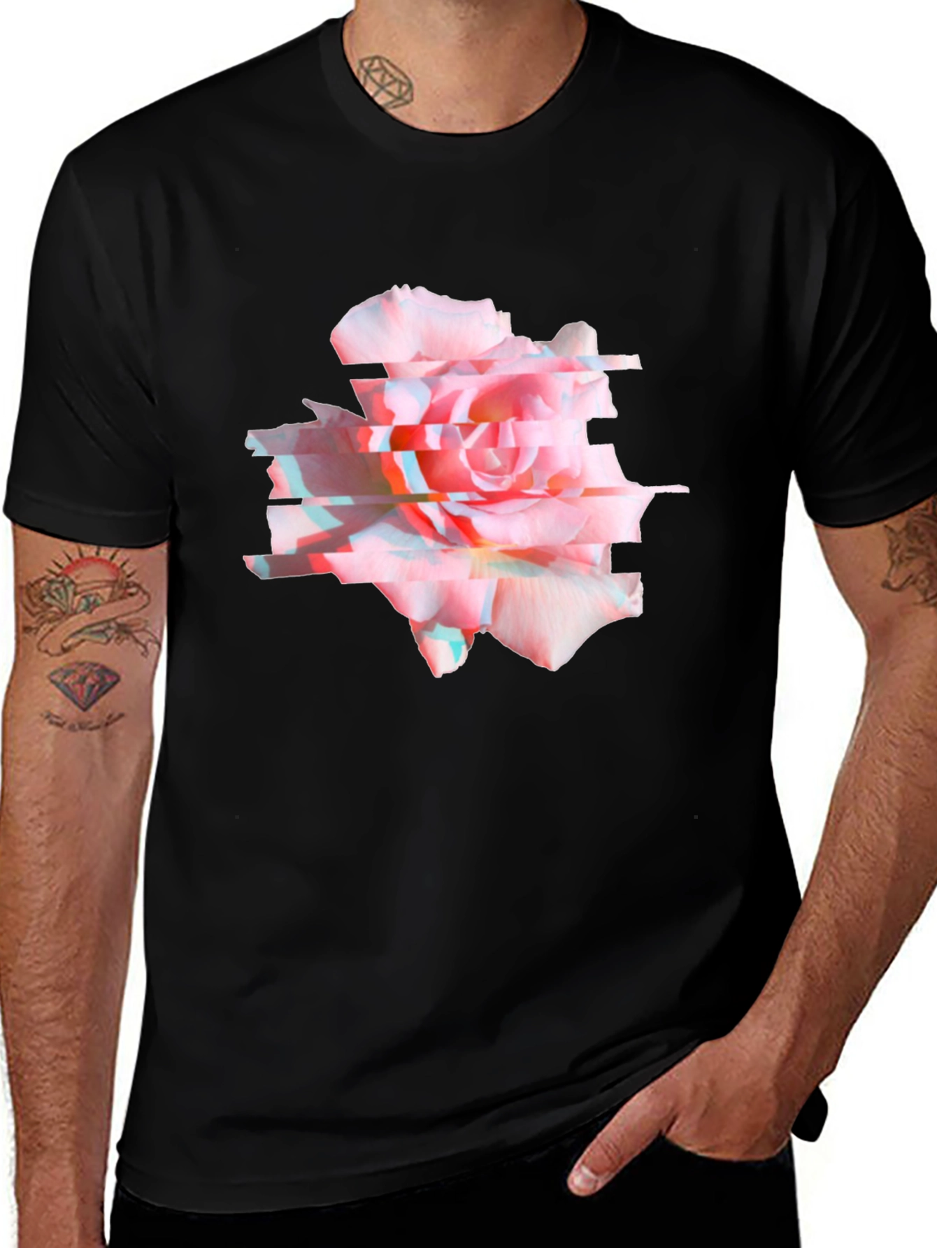 Variant 12 of Glitch Rose Graphic Black T-Shirt