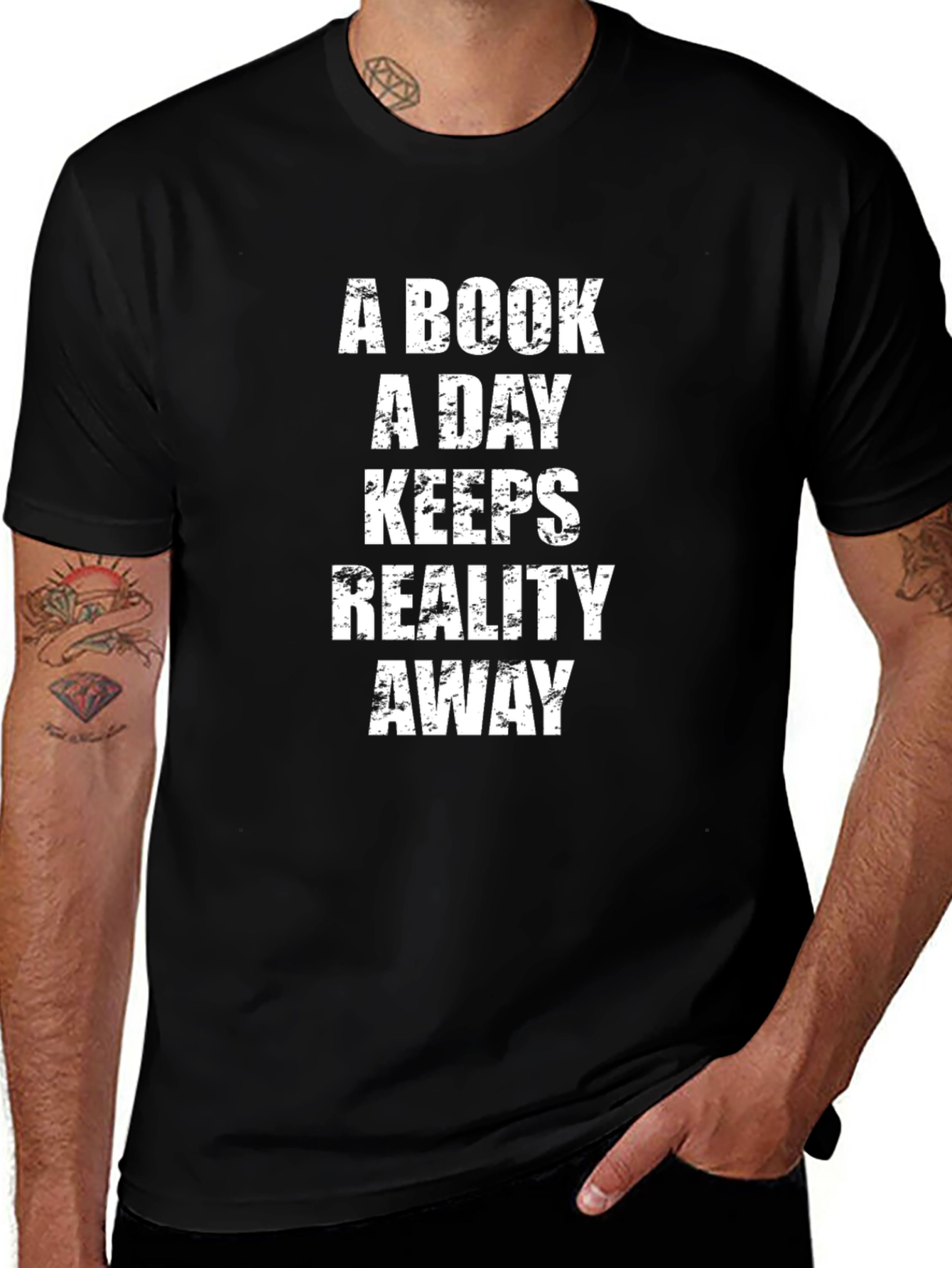 Variant 15 of Book Lover Graphic Tee - A Book A Day Keeps Reality Away