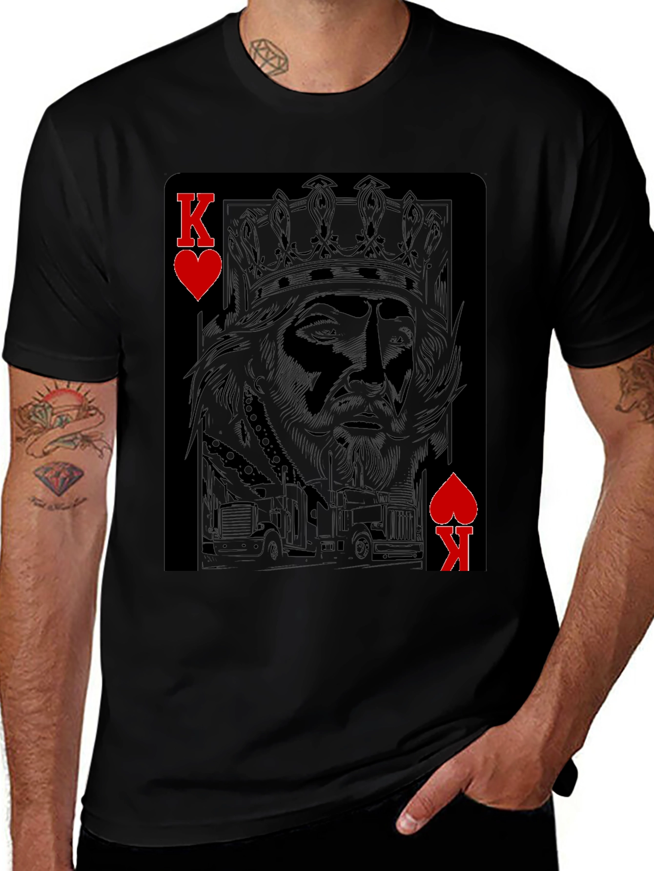 King of Hearts Trucker T-Shirt - Black