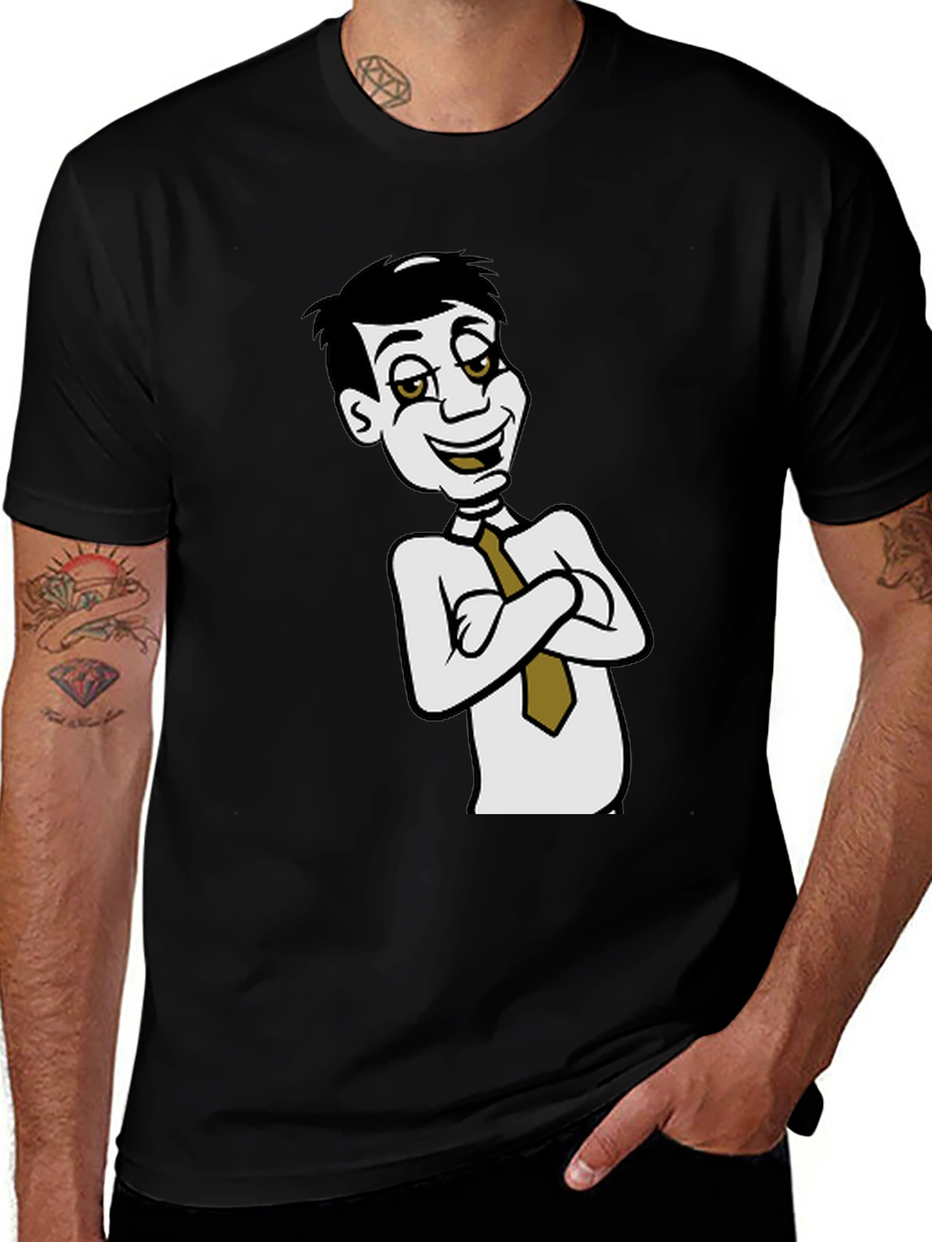 Variant 13 of Cartoon Man Graphic T-Shirt - Casual Black Tee