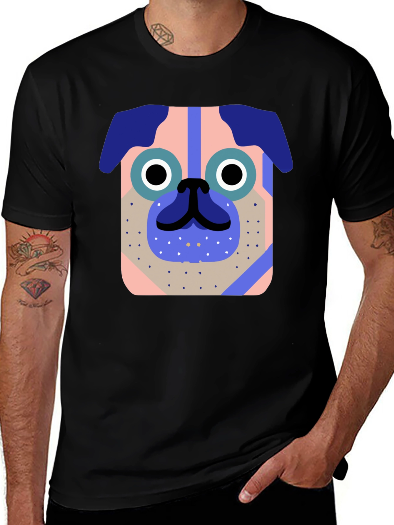 Variant 22 of Pug Dog Graphic Tee - Modern Art Style Black T-Shirt