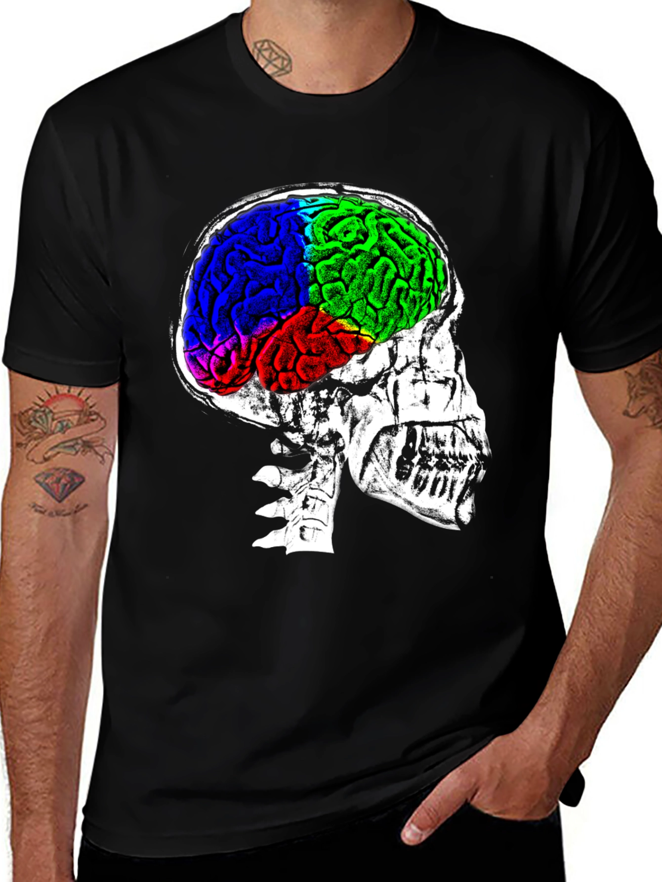 Variant 22 of Brain Skull Graphic Print Black T-Shirt
