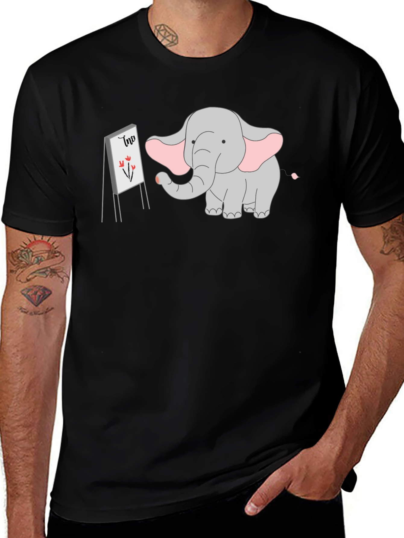 Variant 9 of Elephant Artist Graphic Tee - Black Cotton T-Shirt