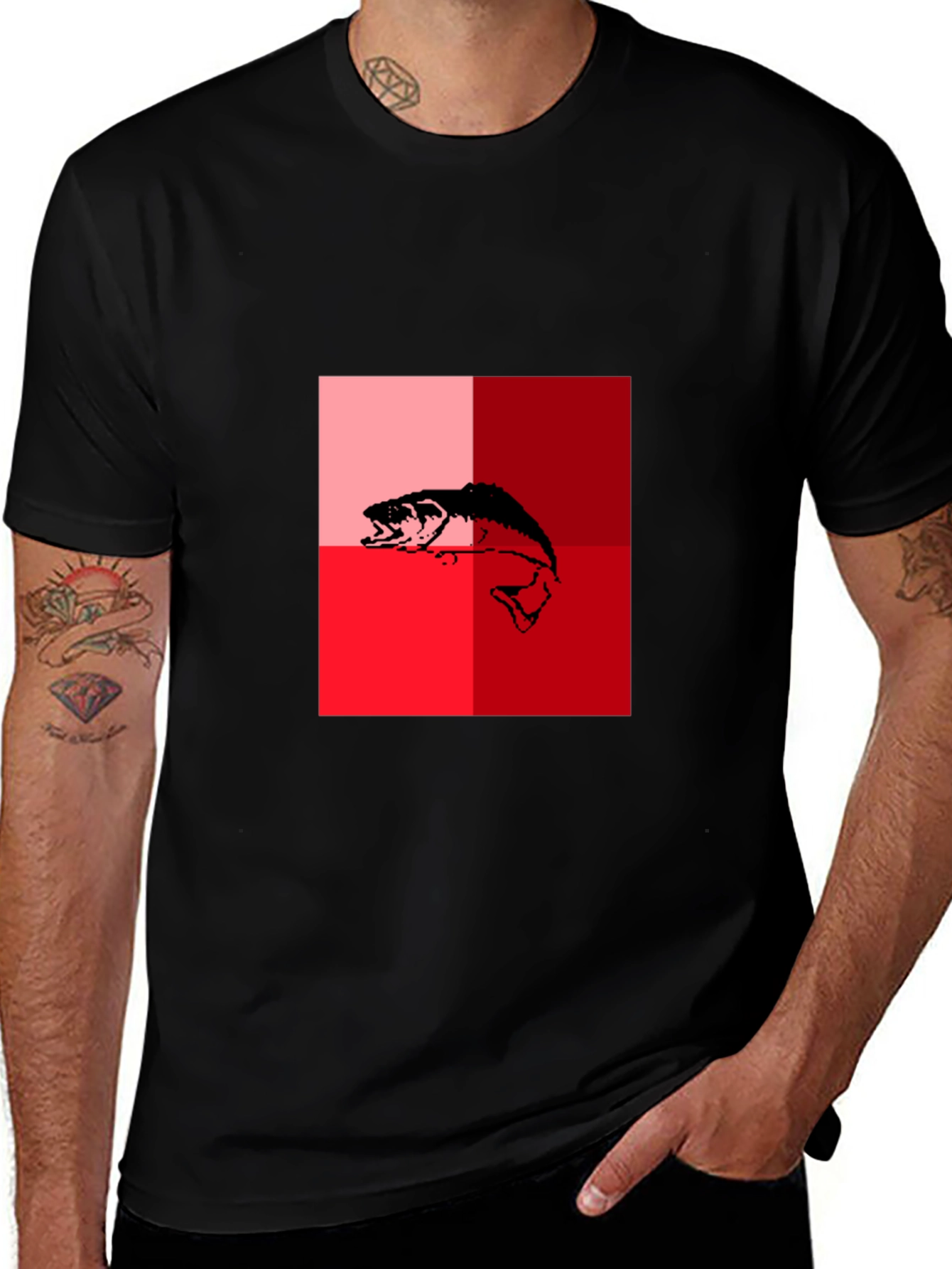 Variant 13 of Fishing Graphic Tee - Red Checkered Bass