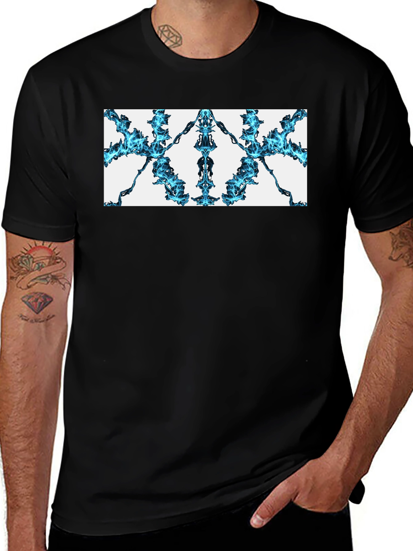 Variant 27 of Abstract Blue Flame Graphic Black Tee