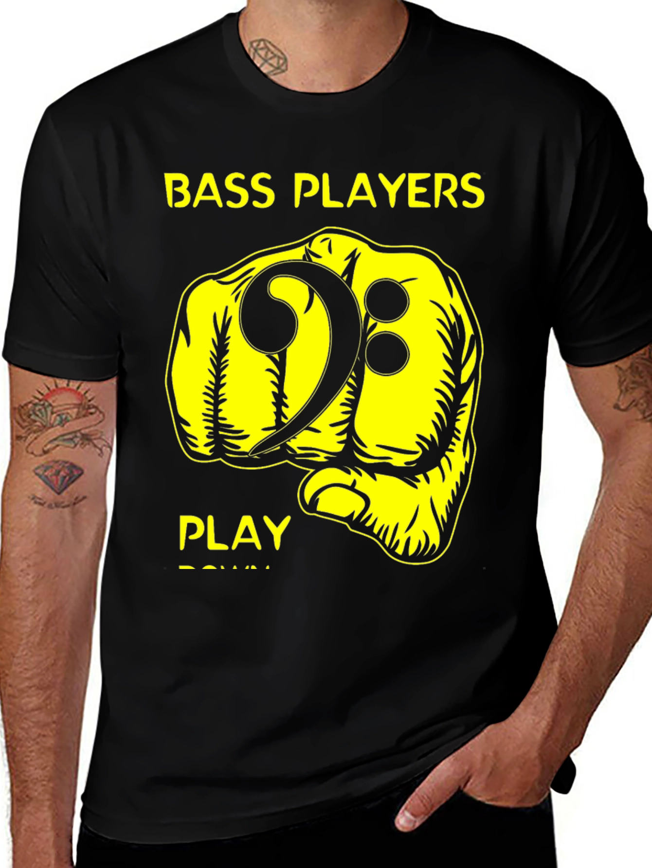 Variant 13 of Bass Players Fist Bump Black Graphic T-Shirt