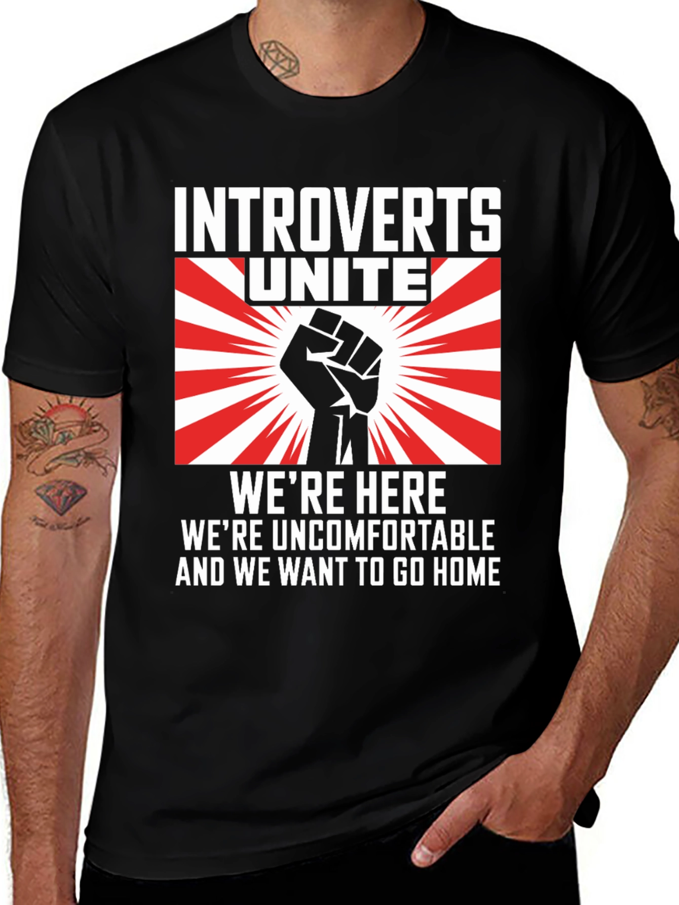 Variant 29 of Introverts Unite Graphic T-Shirt - We're Here, Uncomfortable!