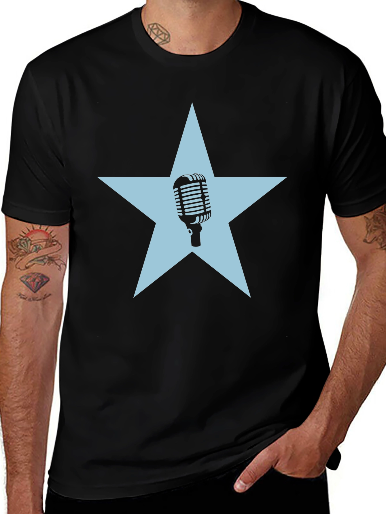Retro Microphone Star Graphic Tee - Black