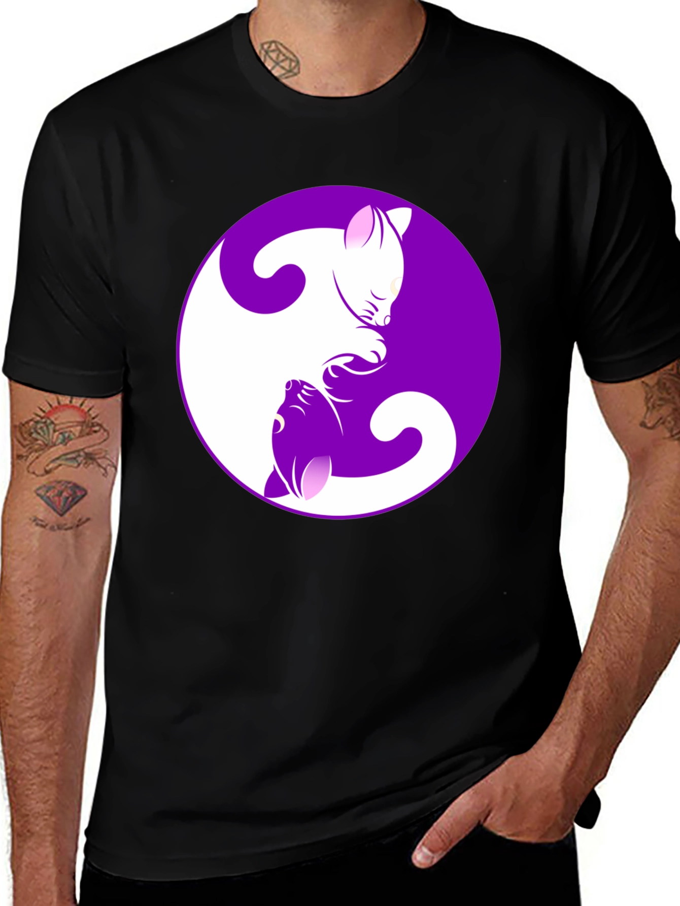 Variant 28 of Yin Yang Cats Graphic Tee - Black