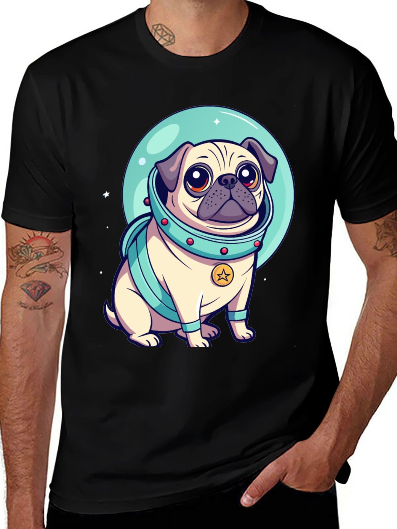 Variant 14 of Astronaut Pug Graphic Tee - Space Dog Lover