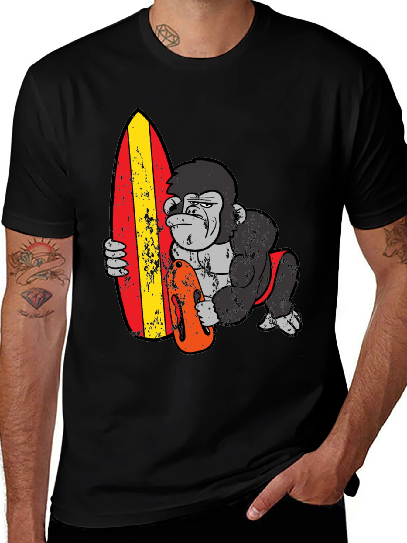 Black Surfing Gorilla Graphic T-Shirt main image
