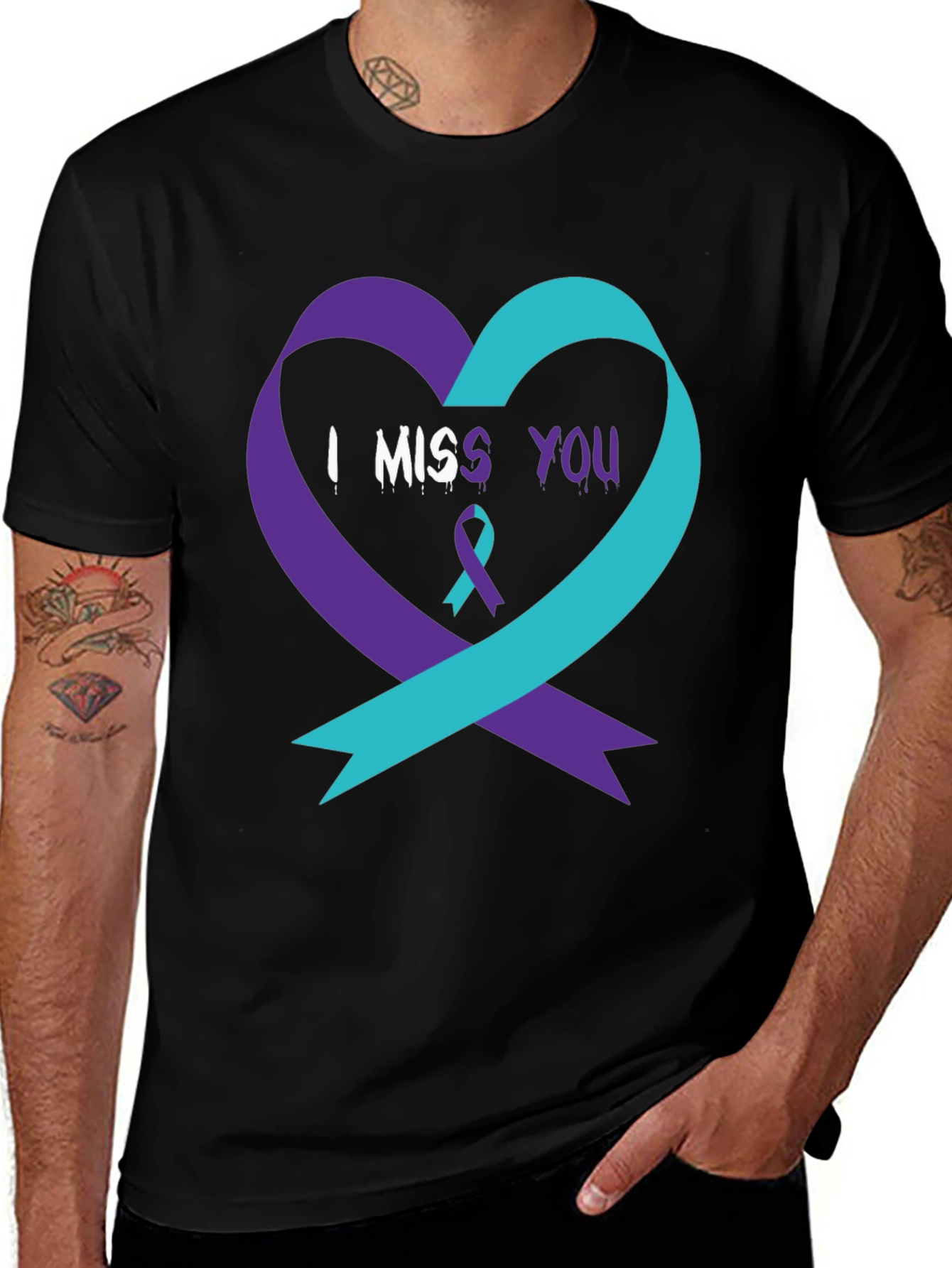 Variant 9 of I Miss You Suicide Awareness Ribbon Heart T-Shirt