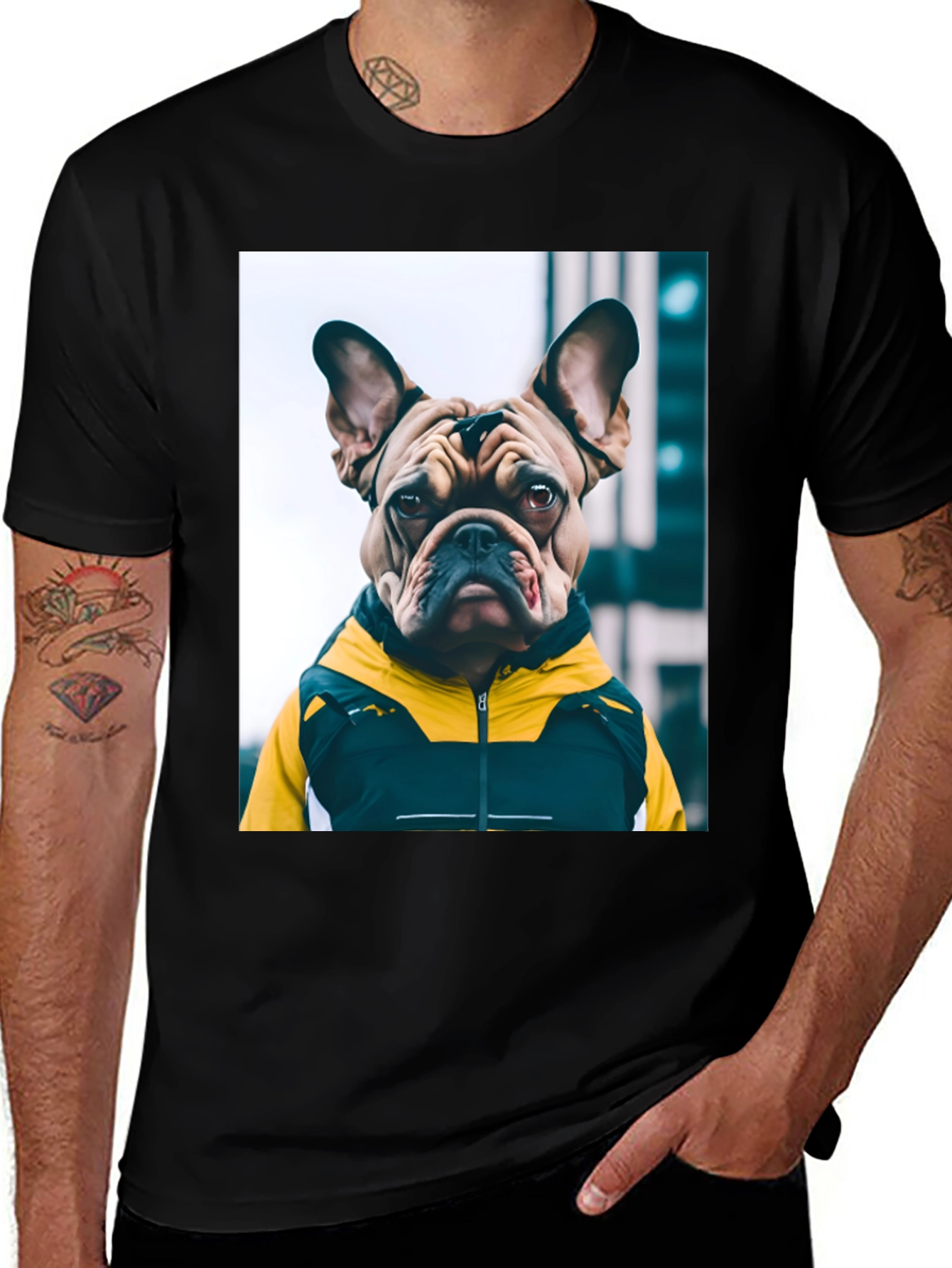Variant 13 of Bulldog in Hoodie Graphic Tee - Urban Cool