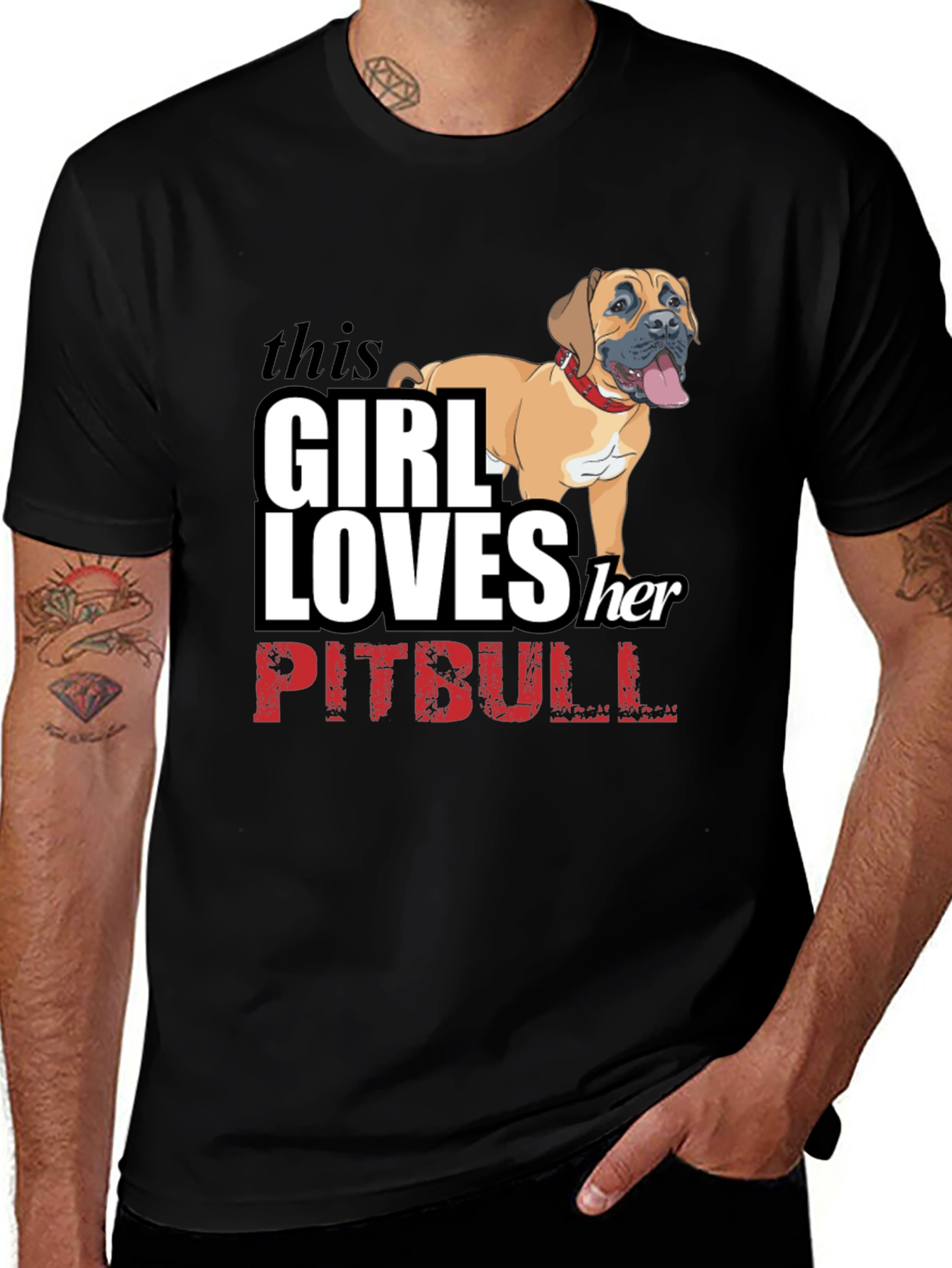 Girl Loves Her Pitbull Black T-Shirt