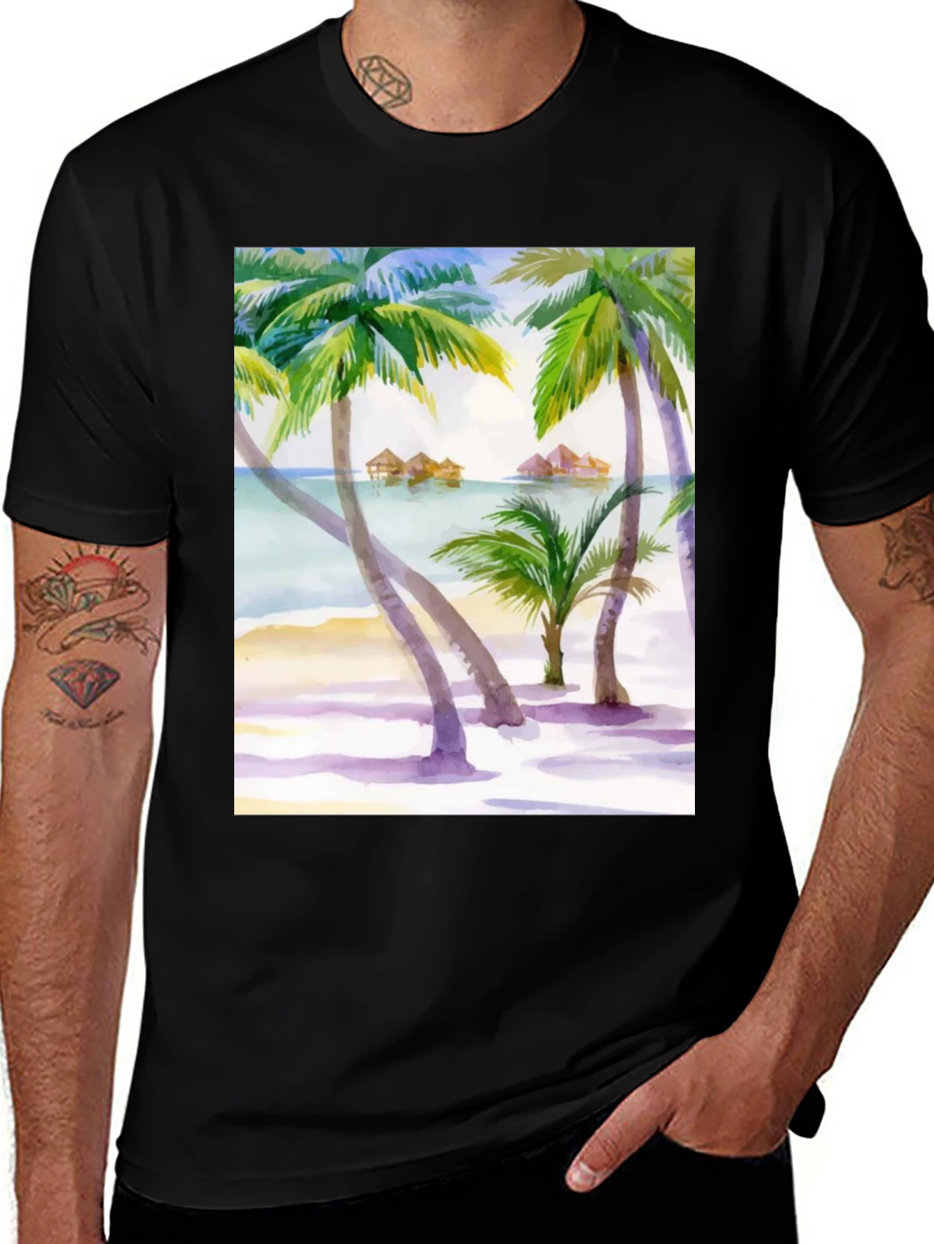Variant 22 of Tropical Island Palm Tree Black T-Shirt