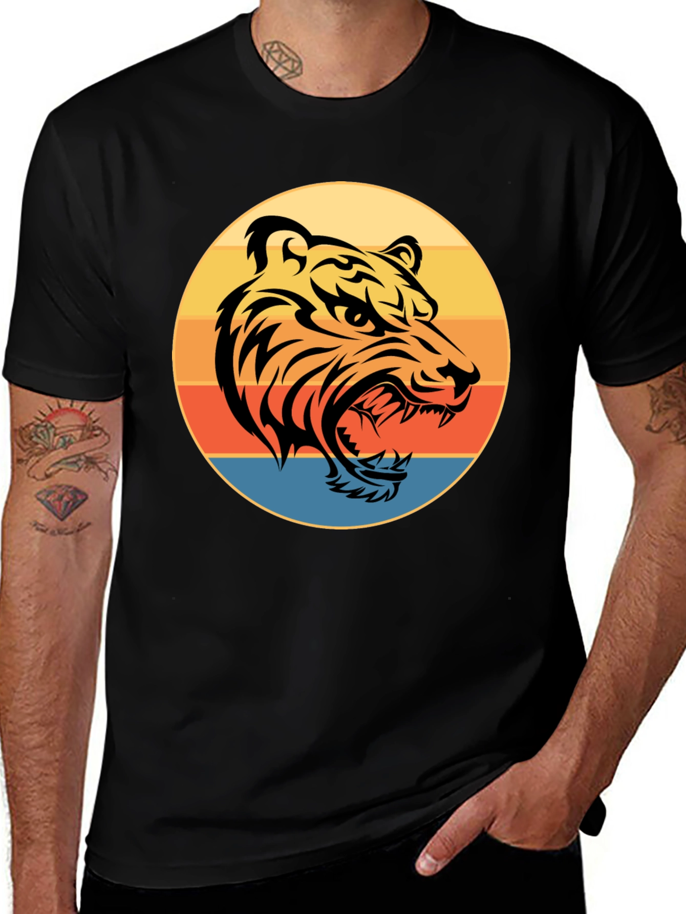 Variant 5 of Retro Tiger Graphic Black T-Shirt