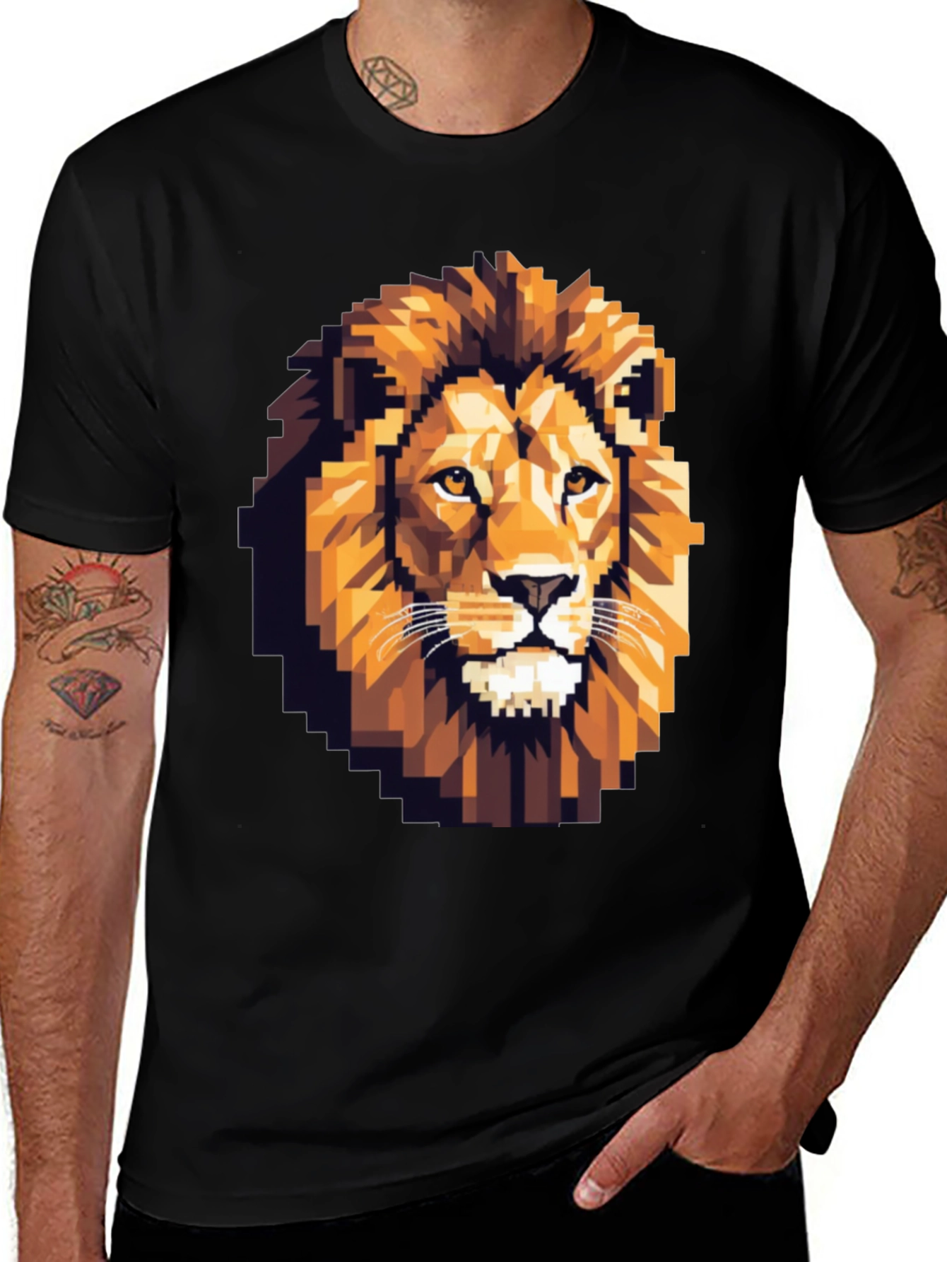 Variant 12 of Pixelated Lion Graphic Tee - Bold Black