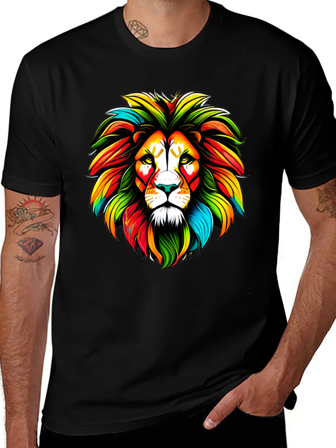 Variant 3 of Colorful Lion Graphic Black T-Shirt