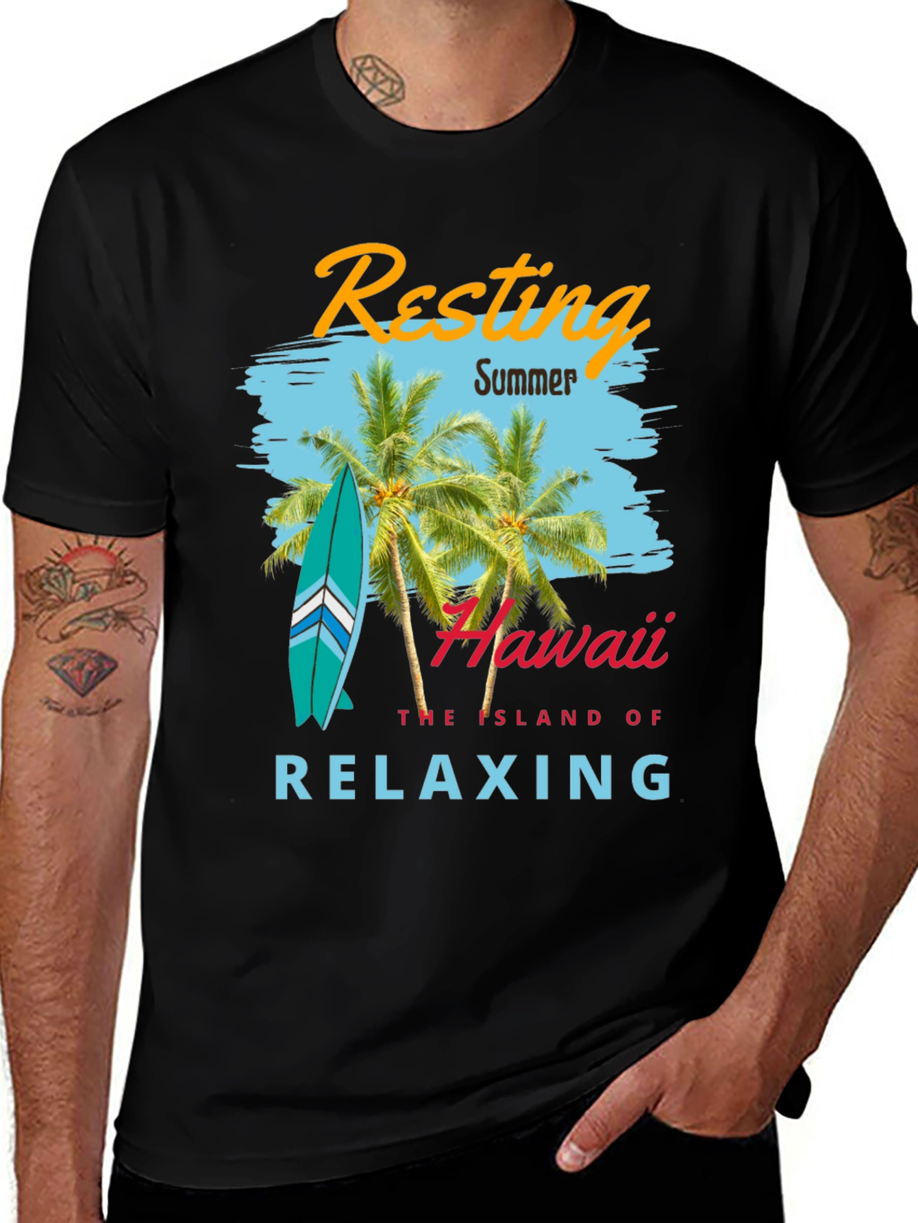 Variant 26 of Resting Summer Relaxing Hawaii Black T-Shirt