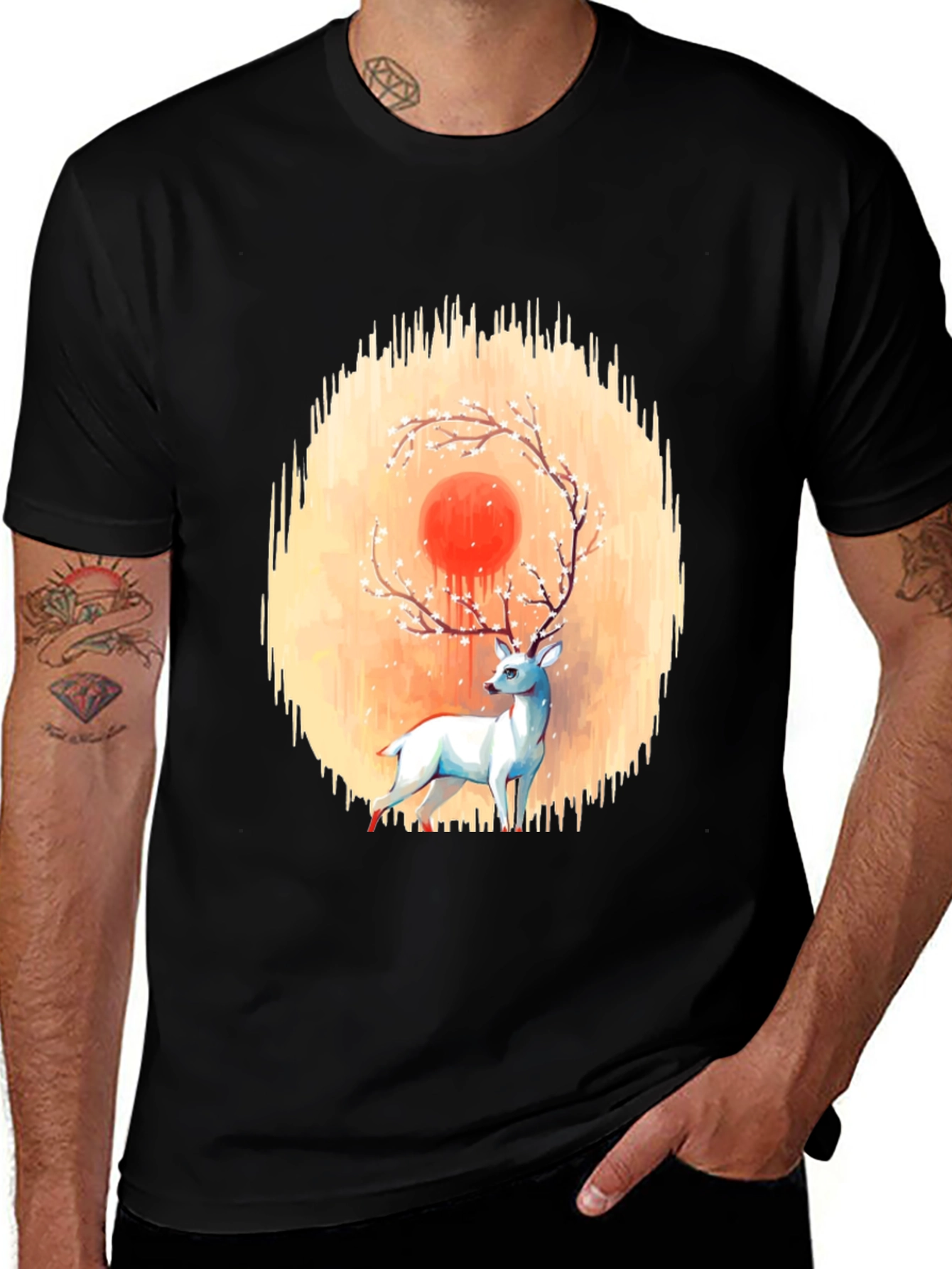 Variant 18 of Deer and Sun Graphic Tee - Black