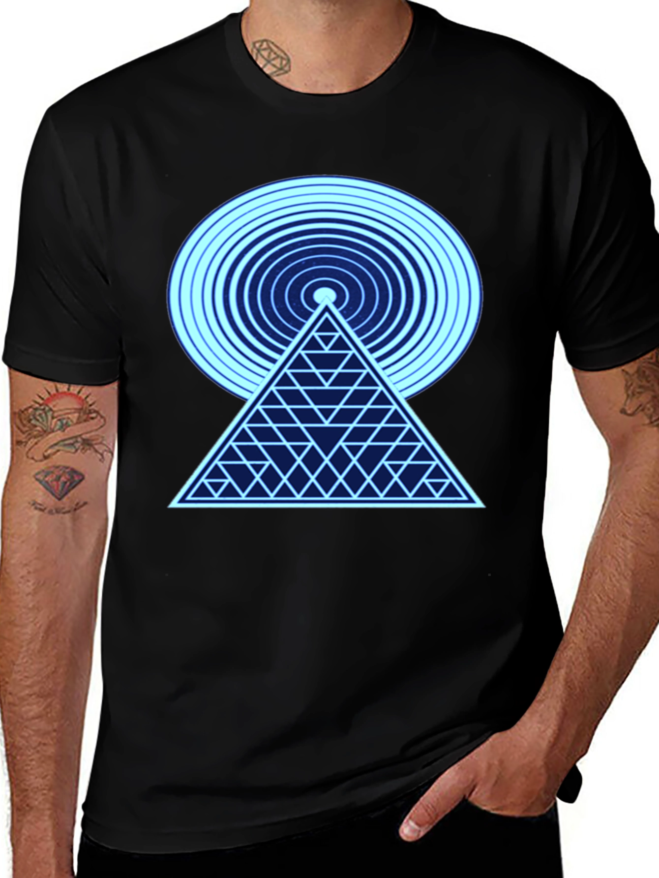 Variant 6 of Geometric Pyramid & Circle Graphic Black T-Shirt