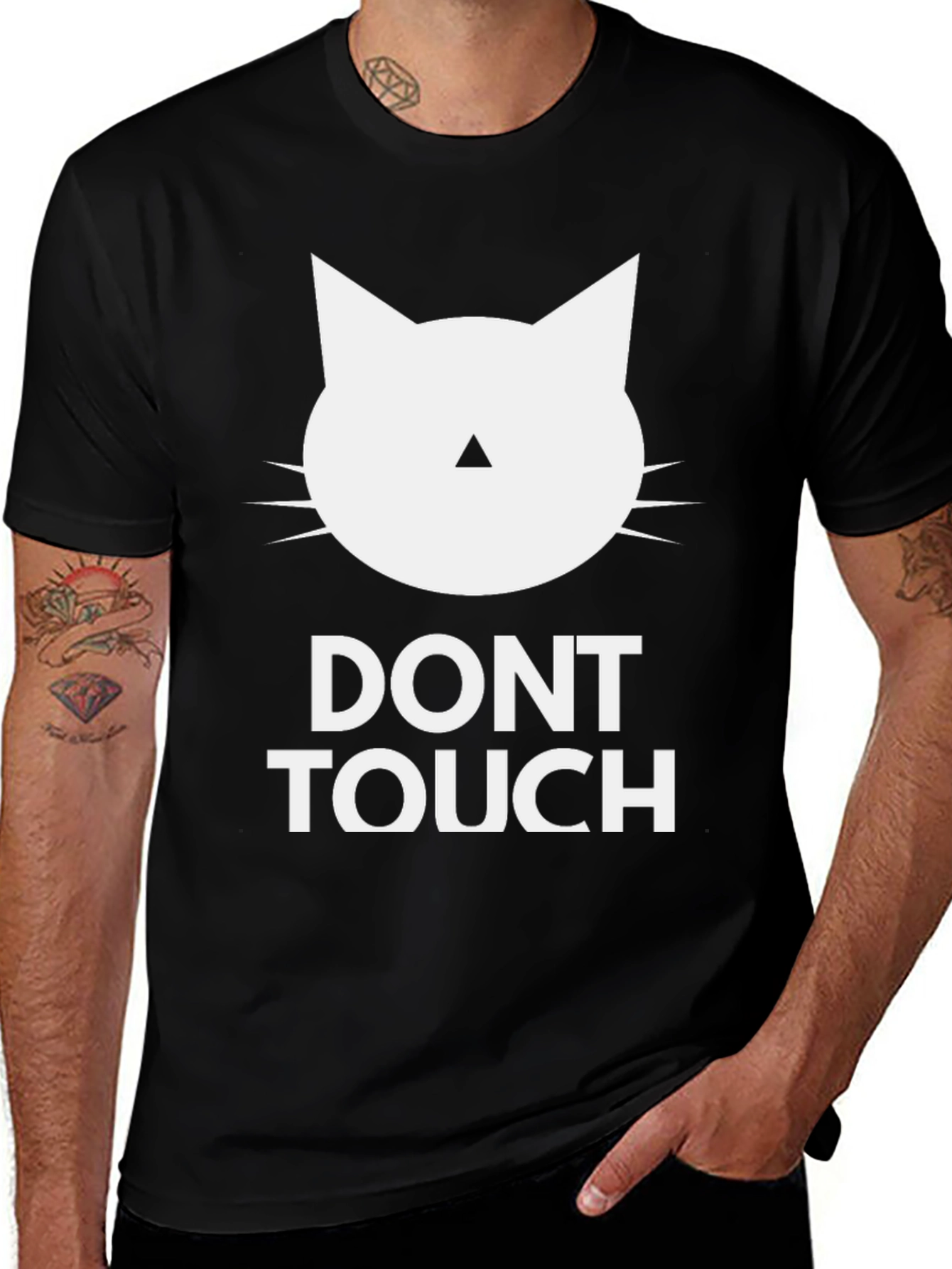 Variant 28 of Don't Touch Cat Graphic Tee - Black